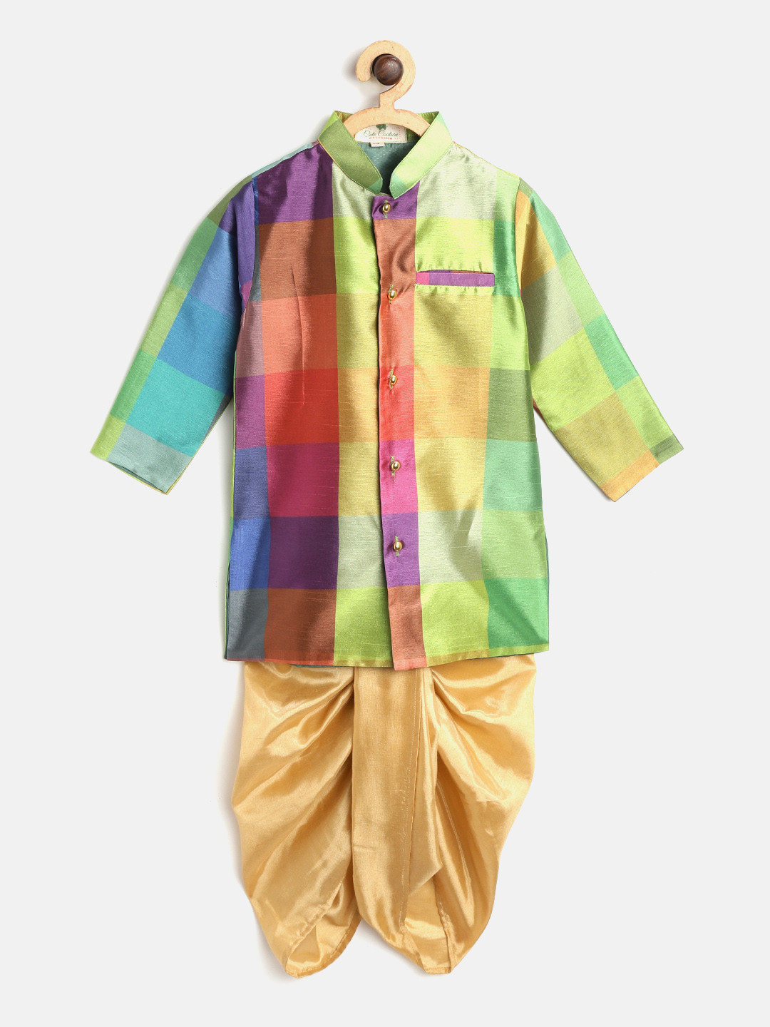 

Cute Couture Boys Multicoloured & Gold-Toned Printed Kurta with Dhoti Pants, Multi