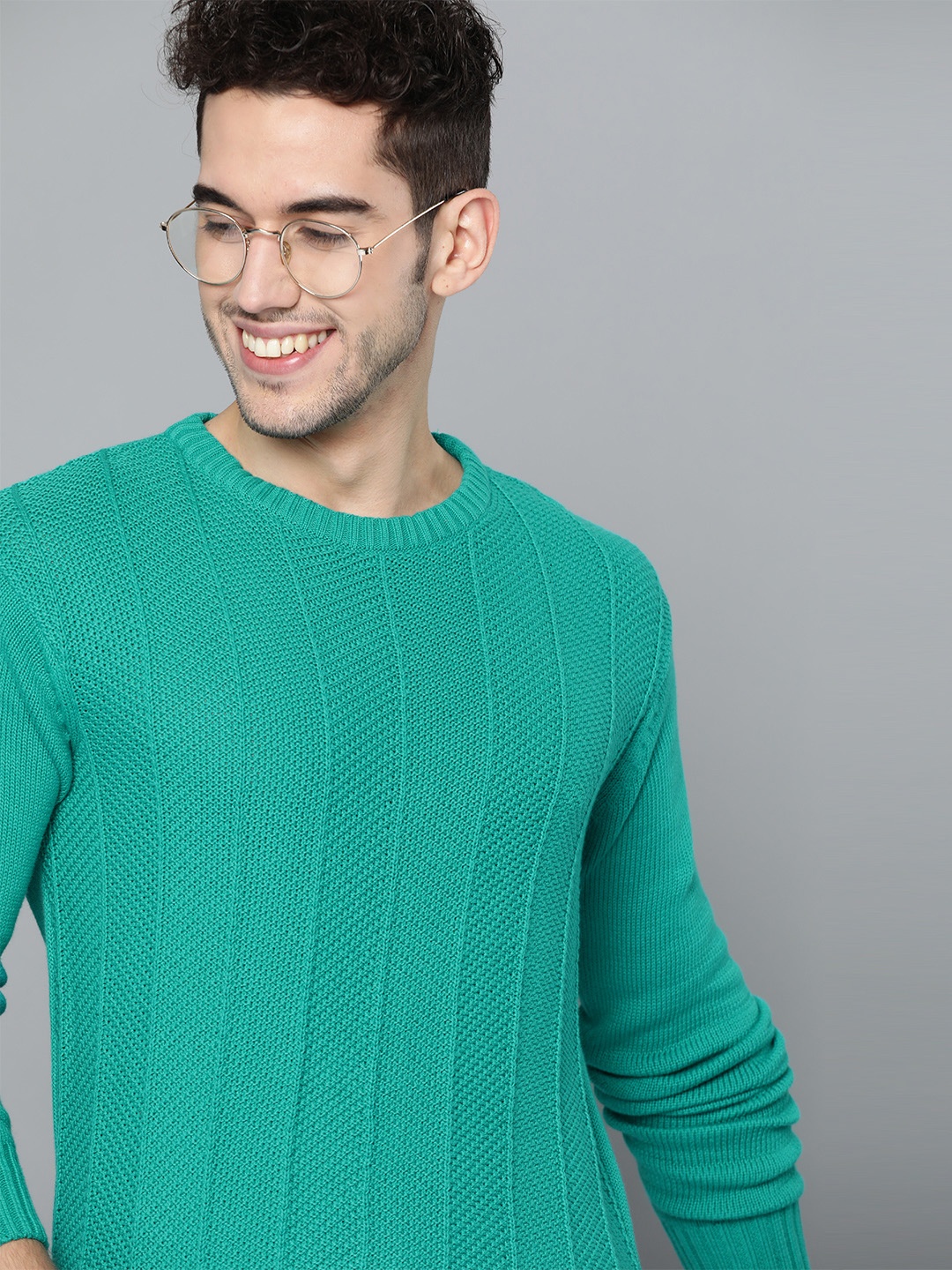 

Mast & Harbour Men Green Self-Striped Pullover