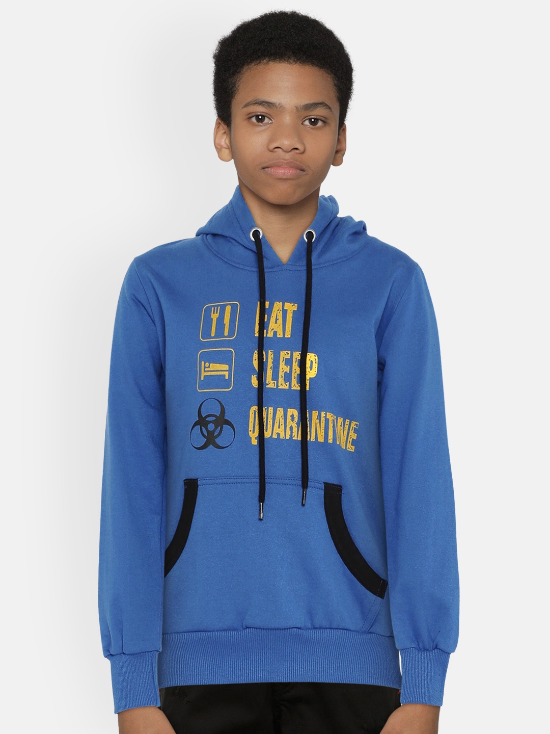 

dongli Boys Blue Printed Hooded Sweatshirt