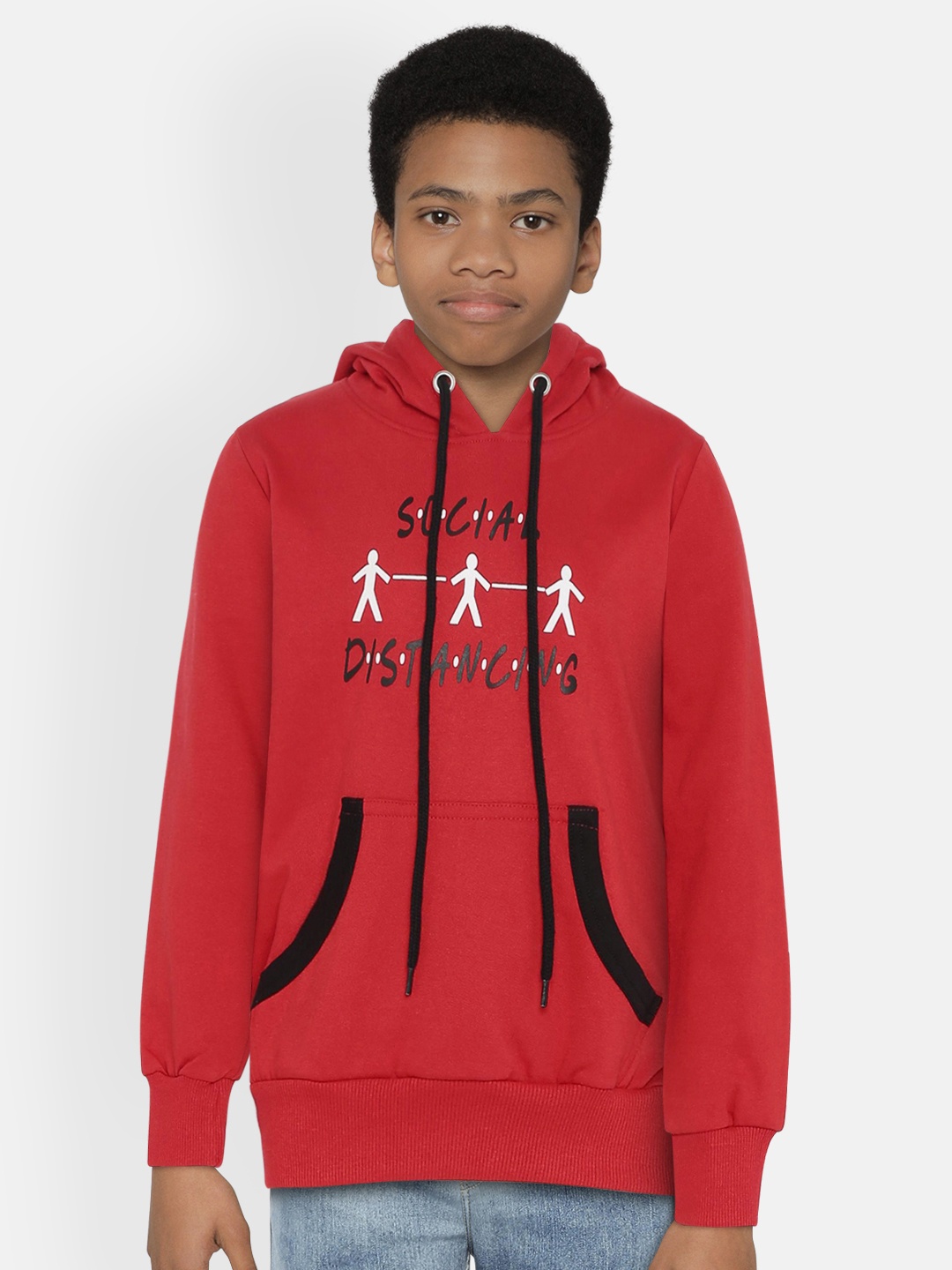 

dongli Boys Red Printed Hooded Sweatshirt