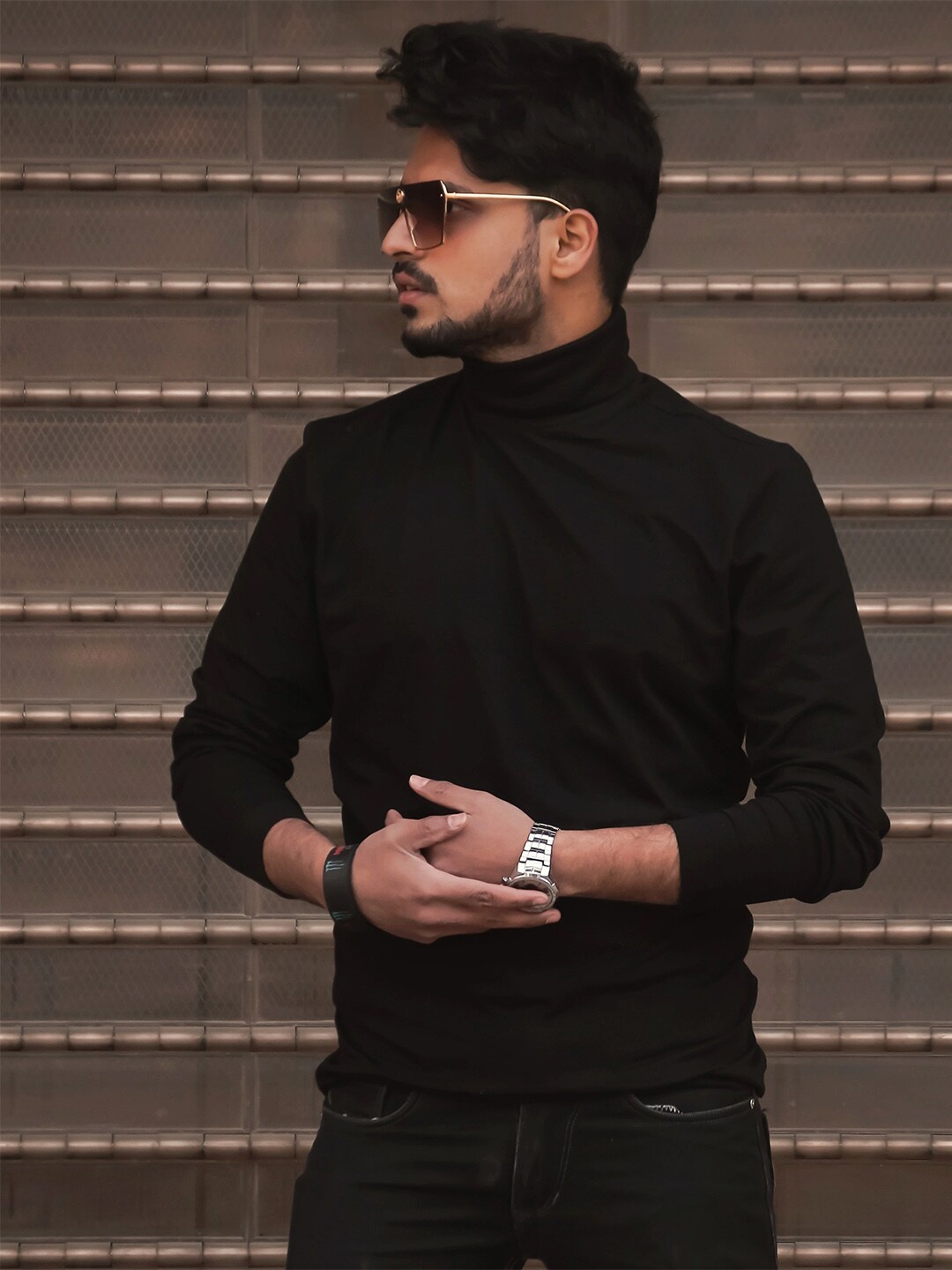 

H&M Men Black Polo-Neck Top Muscle Fit