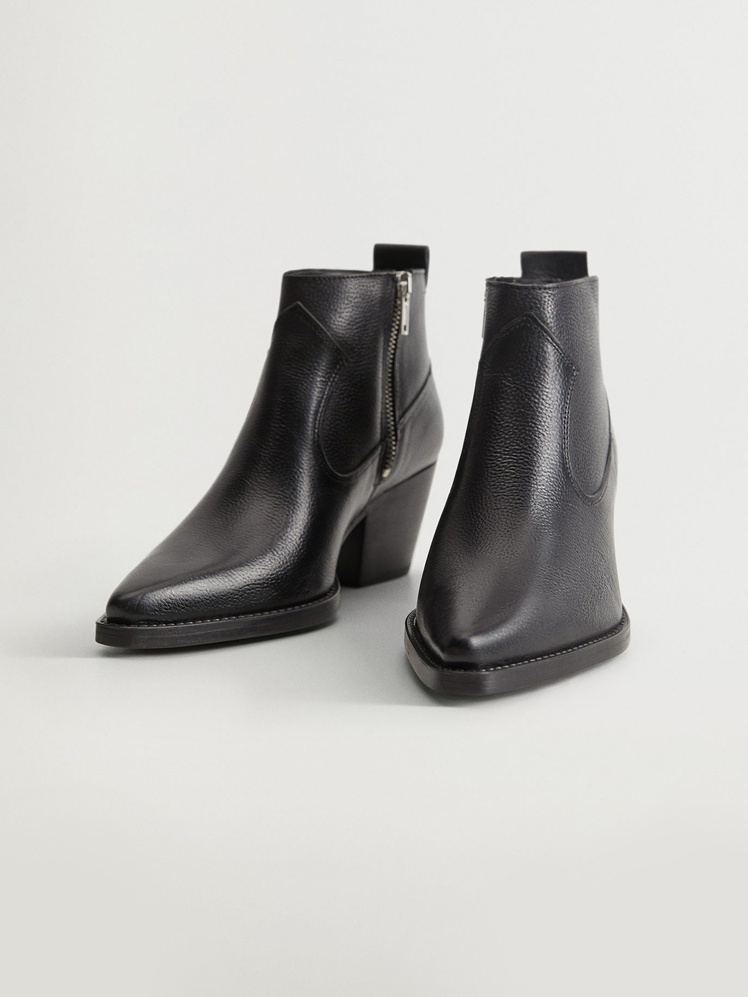

MANGO Women Black Solid Leather Heeled Boots