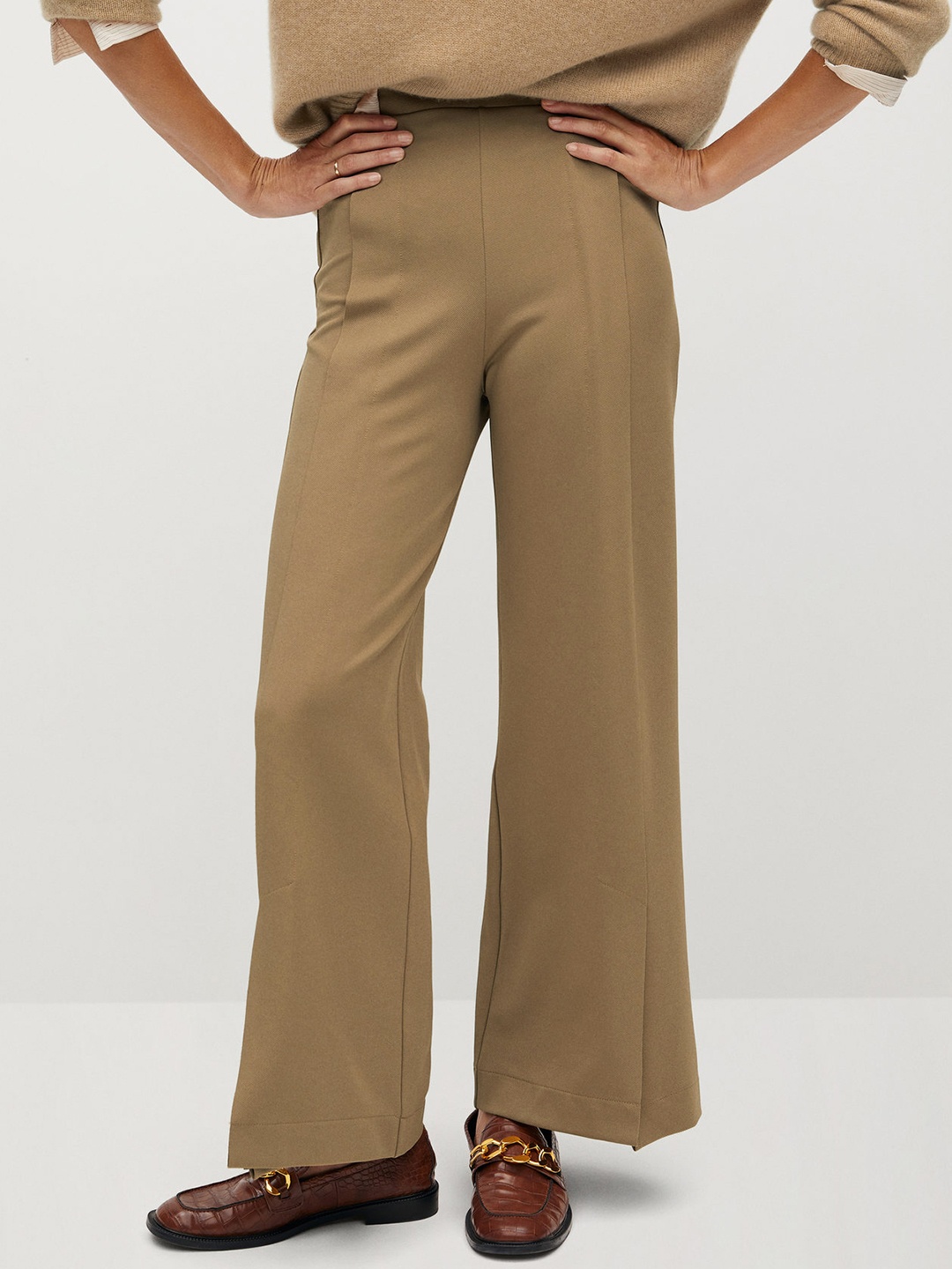 

MANGO Women Khaki Regular Fit Solid Parallel Trousers