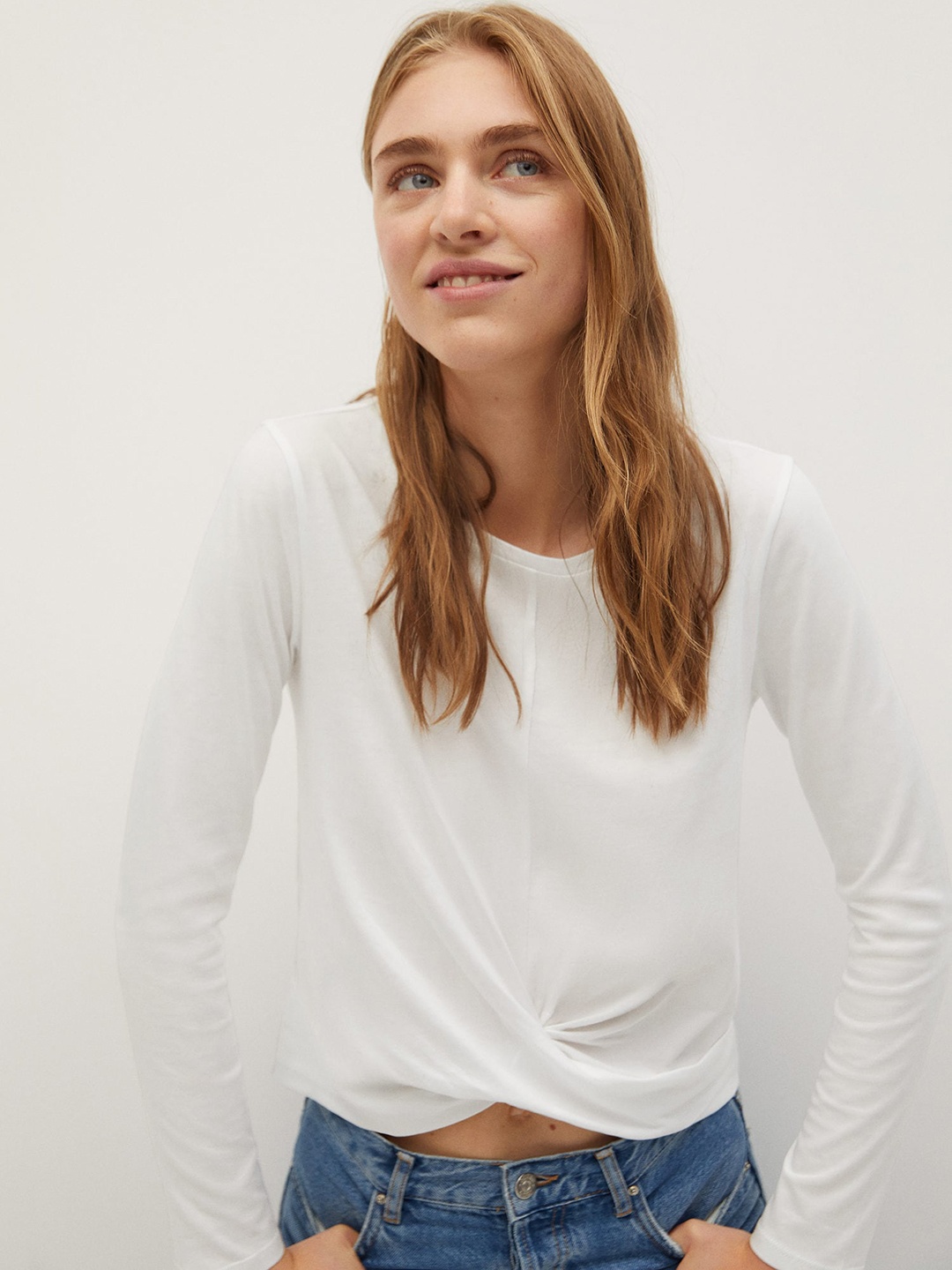 

MANGO Women White Solid Sustainable Top with Twisted Detail