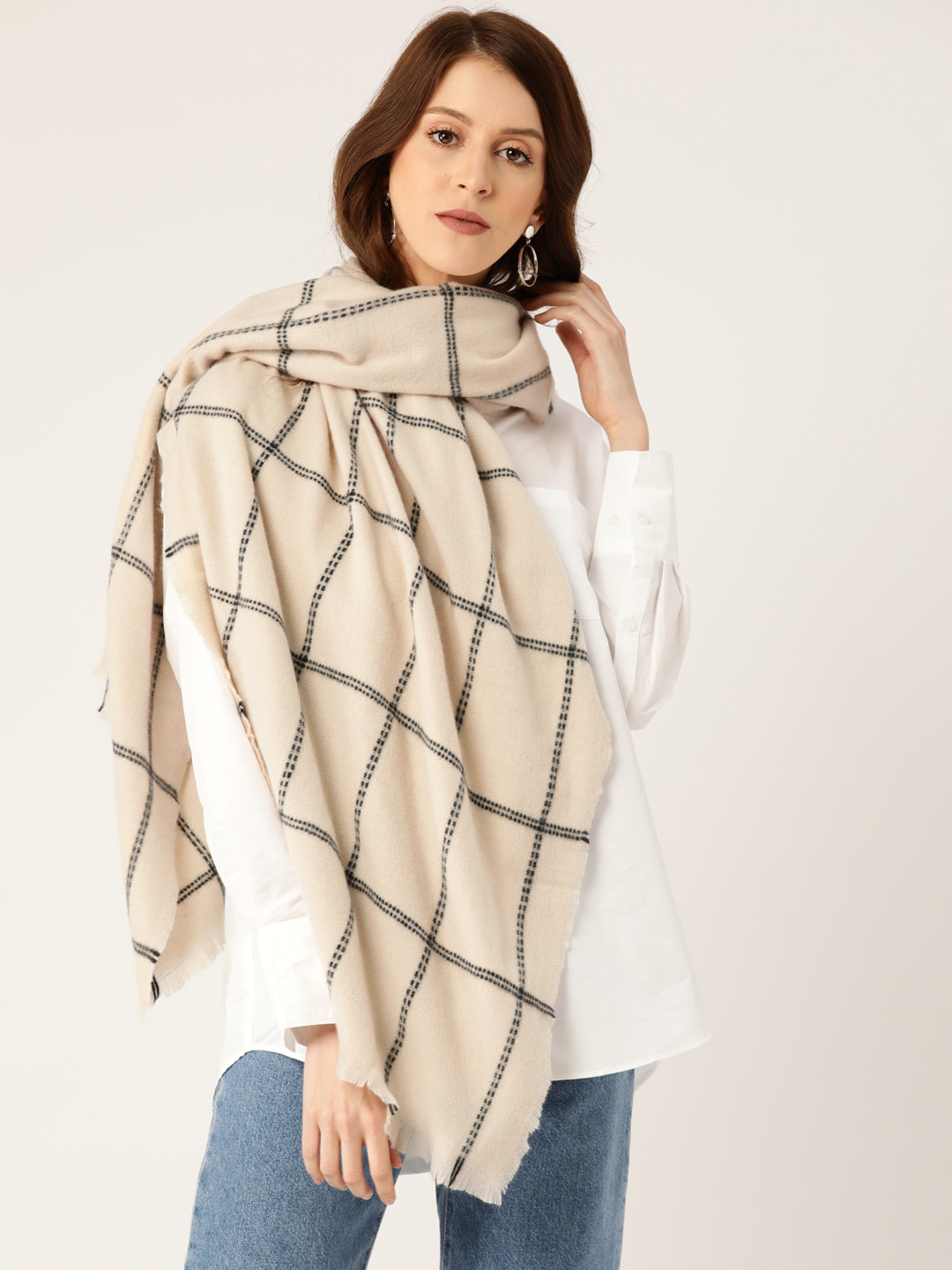 

MANGO Women Beige & Black Checked Scarf