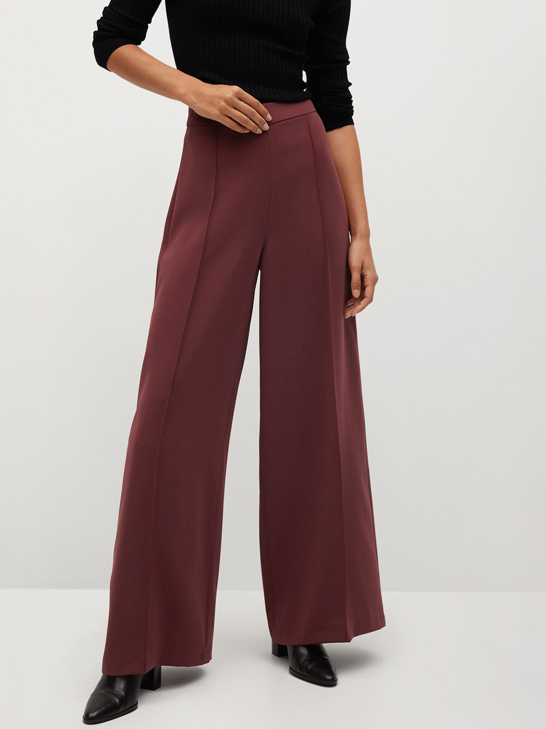 

MANGO Women Burgundy Flared Solid Trousers