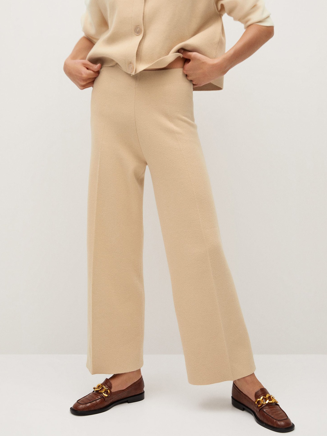 

MANGO Women Beige Regular Fit Solid Parallel Trousers