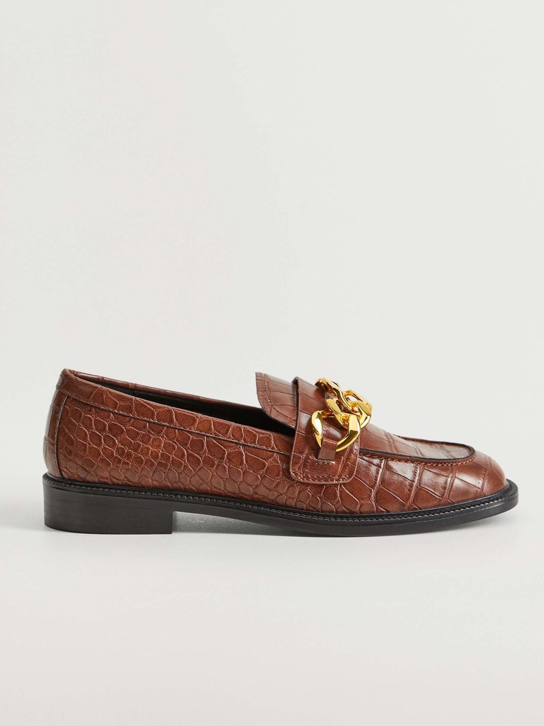 

MANGO Women Brown Croc-Textured Loafers