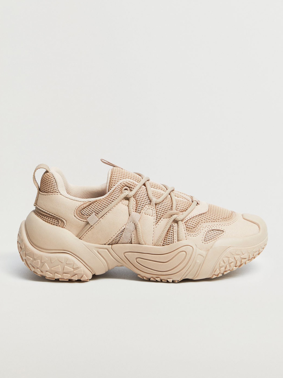 

MANGO Women Peach-Coloured Woven Design Chunky Sneakers