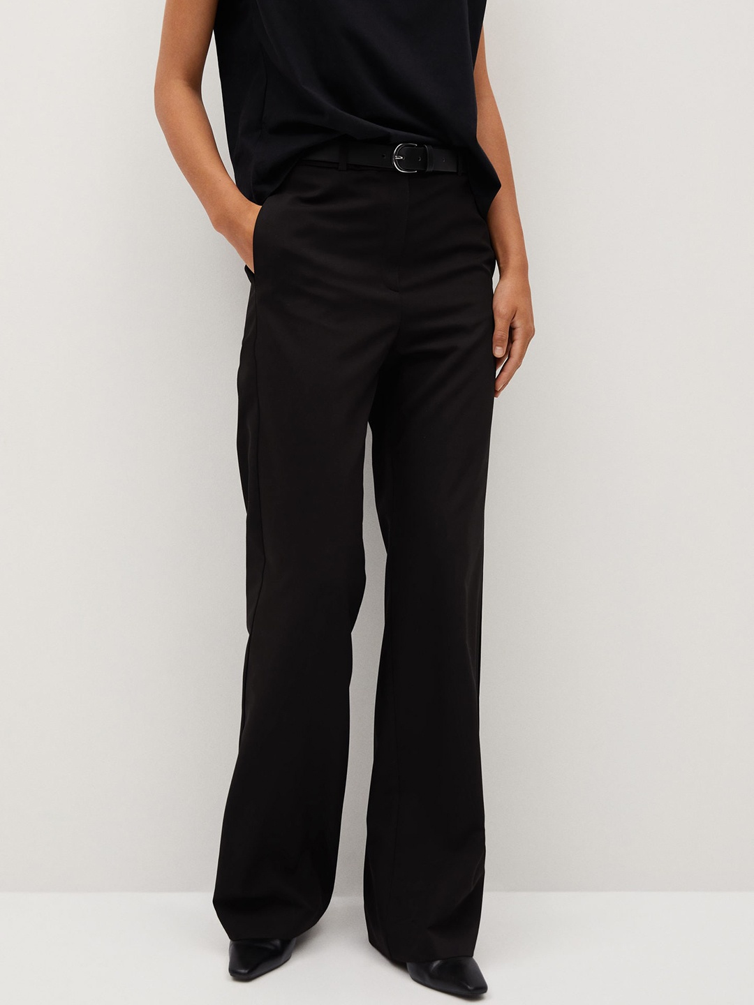 

MANGO Women Black Regular Fit Solid Sustainable Parallel Trousers