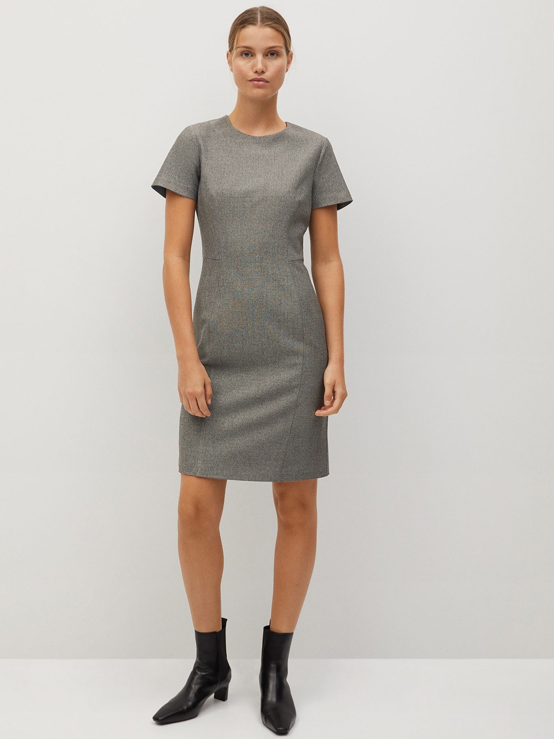 

MANGO Women Grey Sustainable Solid Sheath Dress