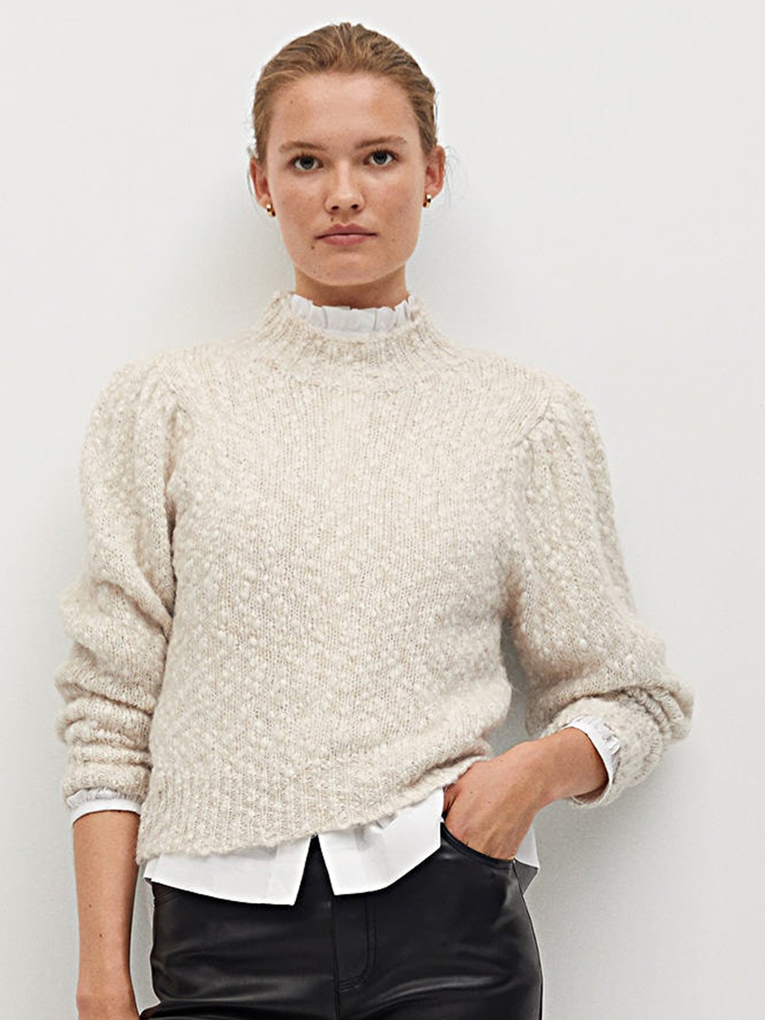 

MANGO Women Off-White Boucle Kit Pullover