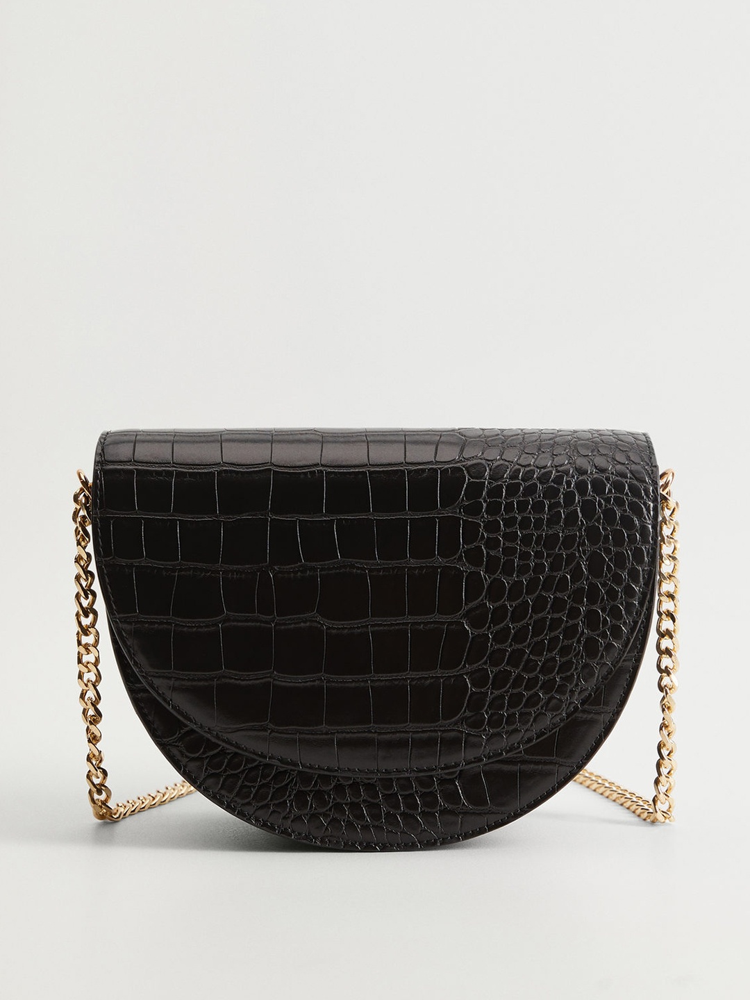 

MANGO Black Croc Textured Sling Bag