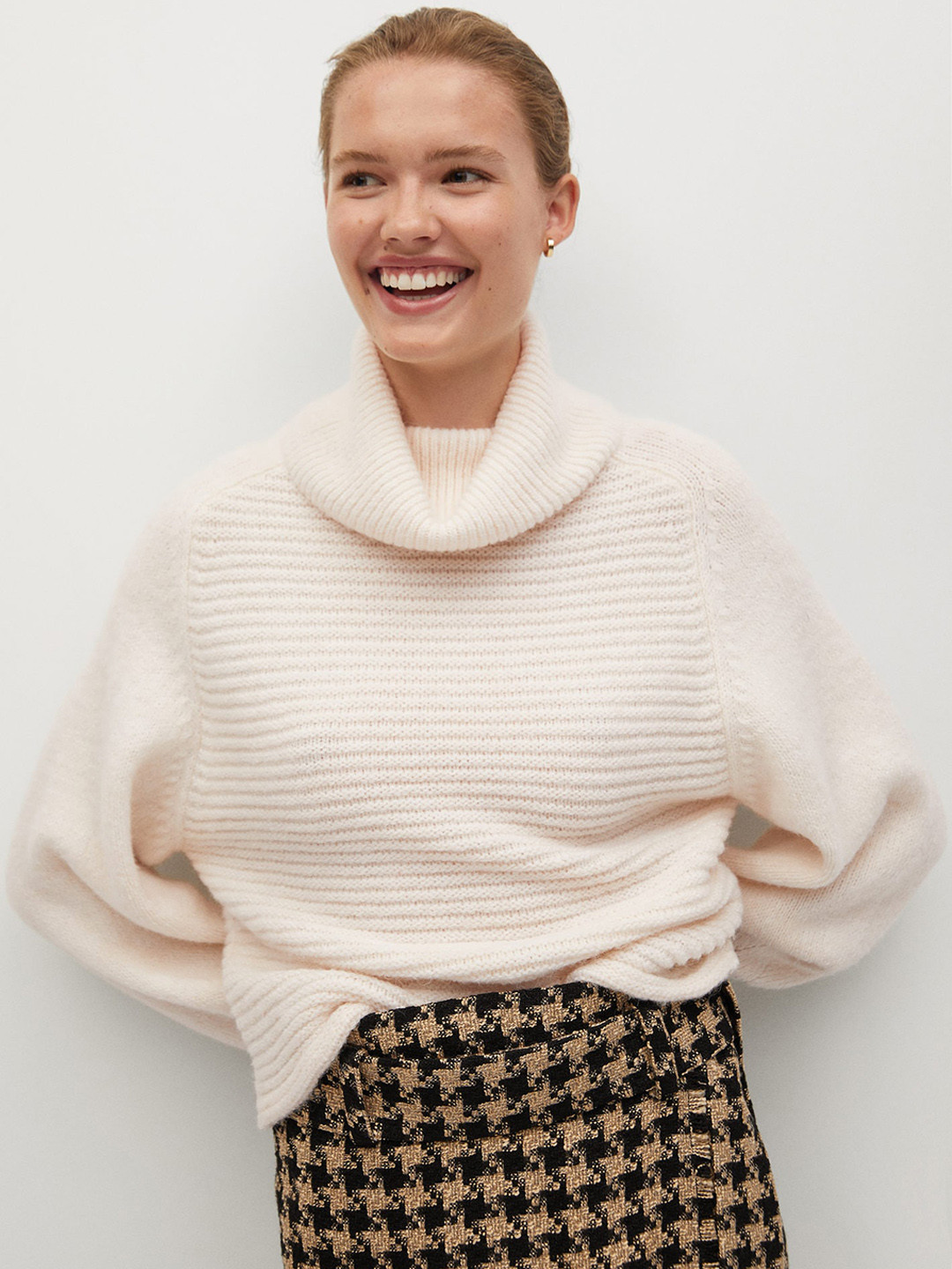 

MANGO Women Off-White Self-Striped Pullover Sweater