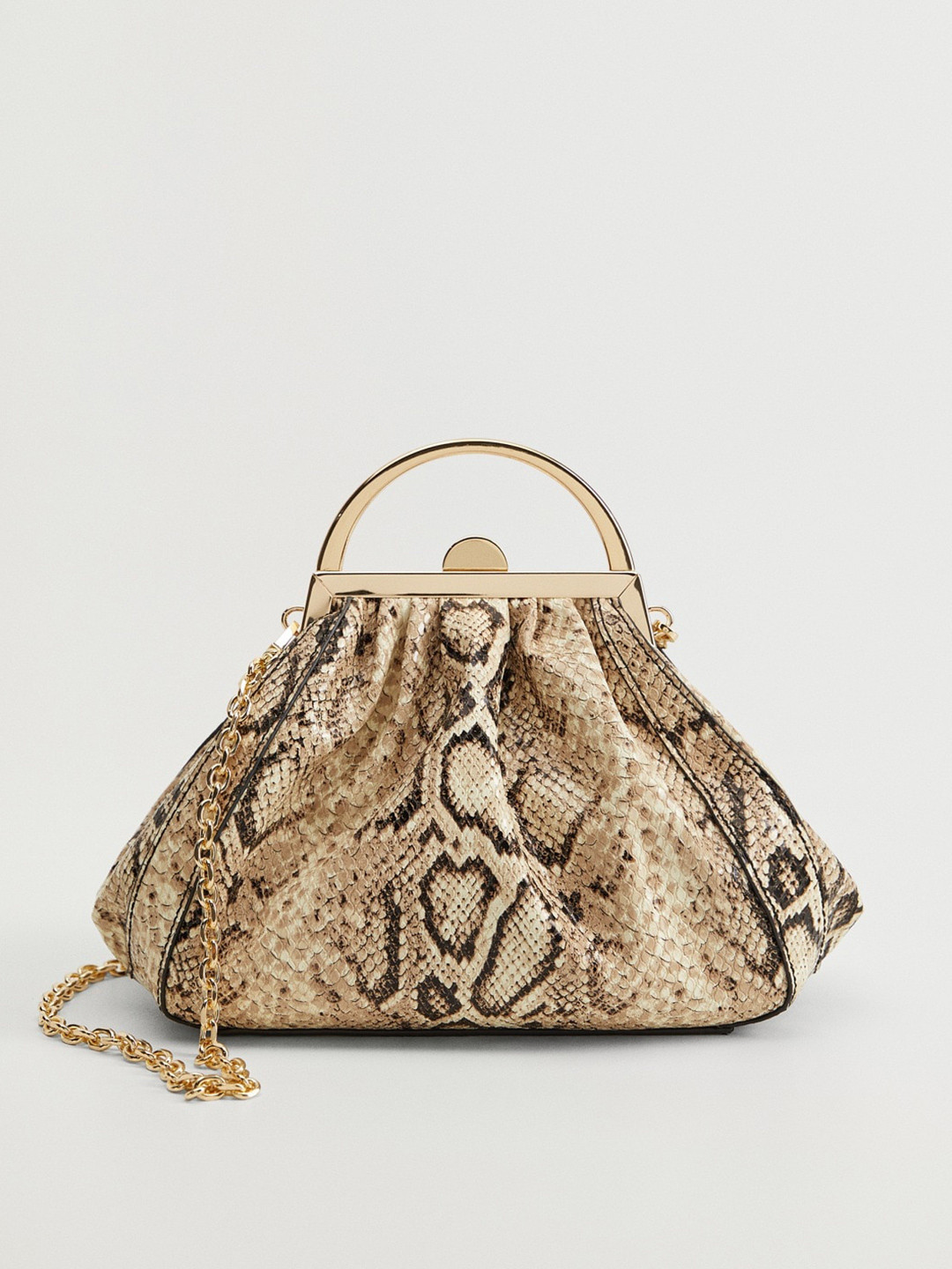 

MANGO Brown & Beige Snakeskin Textured Handheld Bag with Detachable Sling Strap