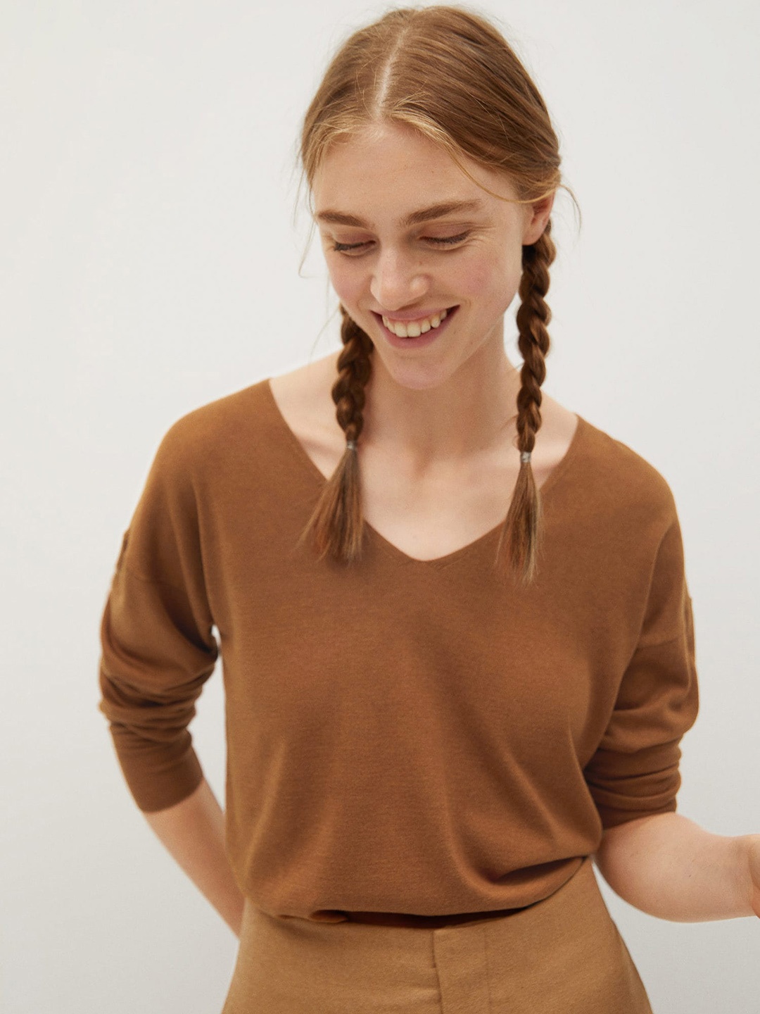 

MANGO Women Brown Sustainable Solid Pullover