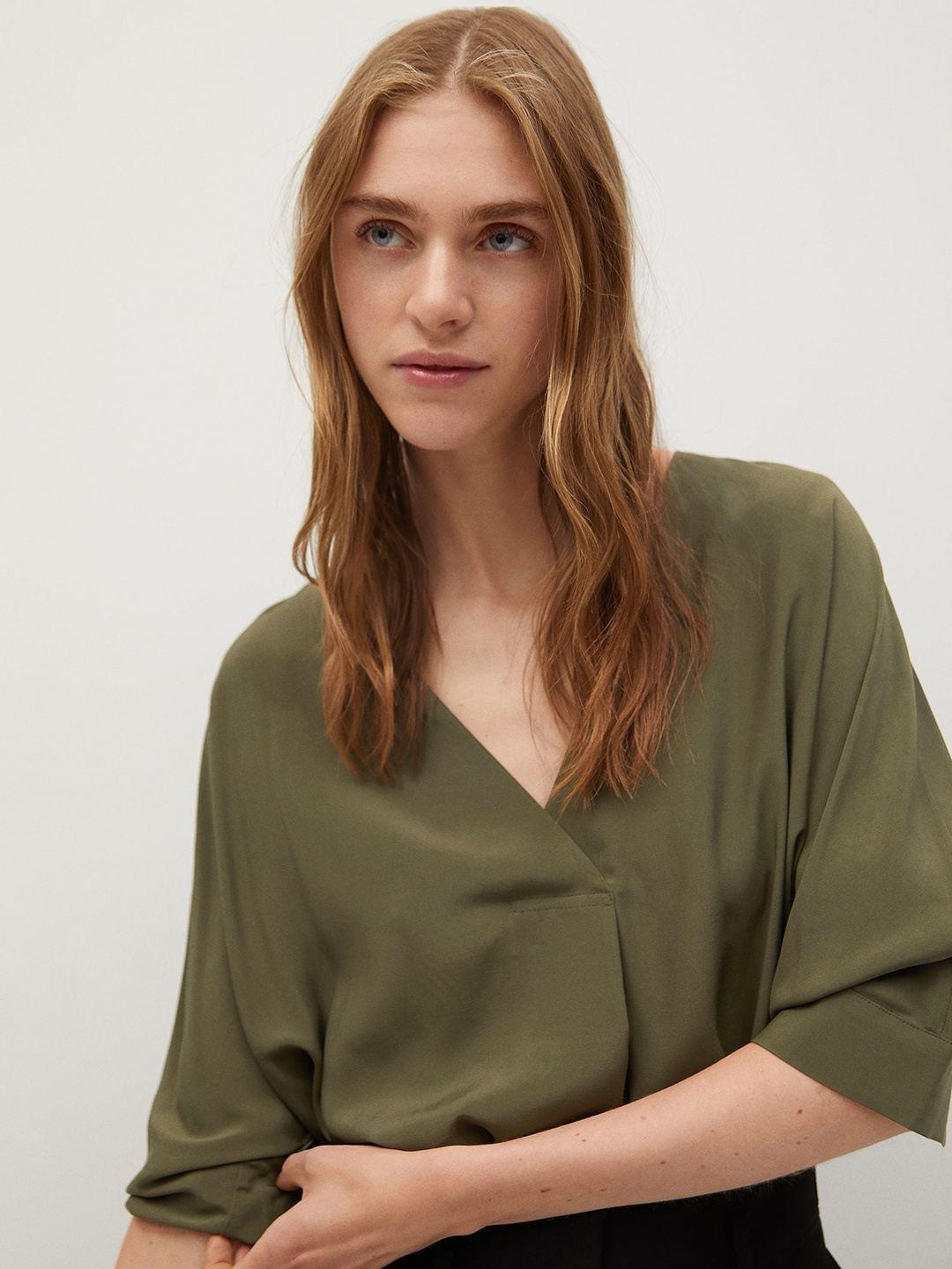 

MANGO Women Olive Green Solid Top