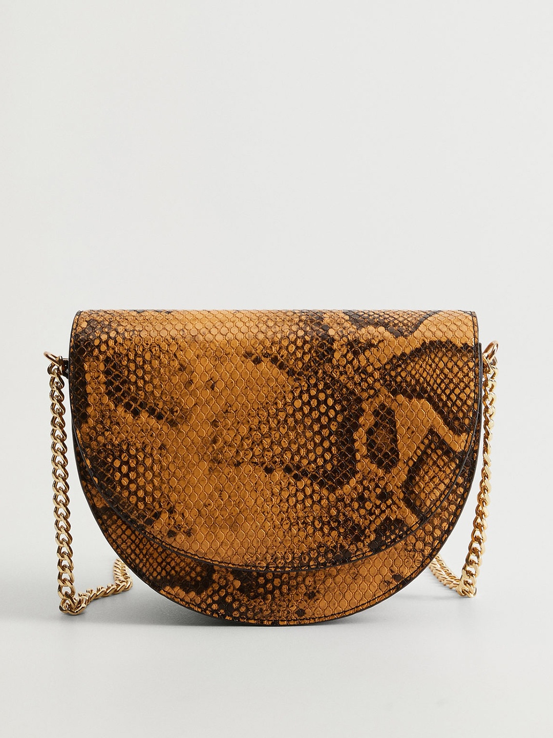 

MANGO Tan Brown & Black Snakeskin Textured Sling Bag