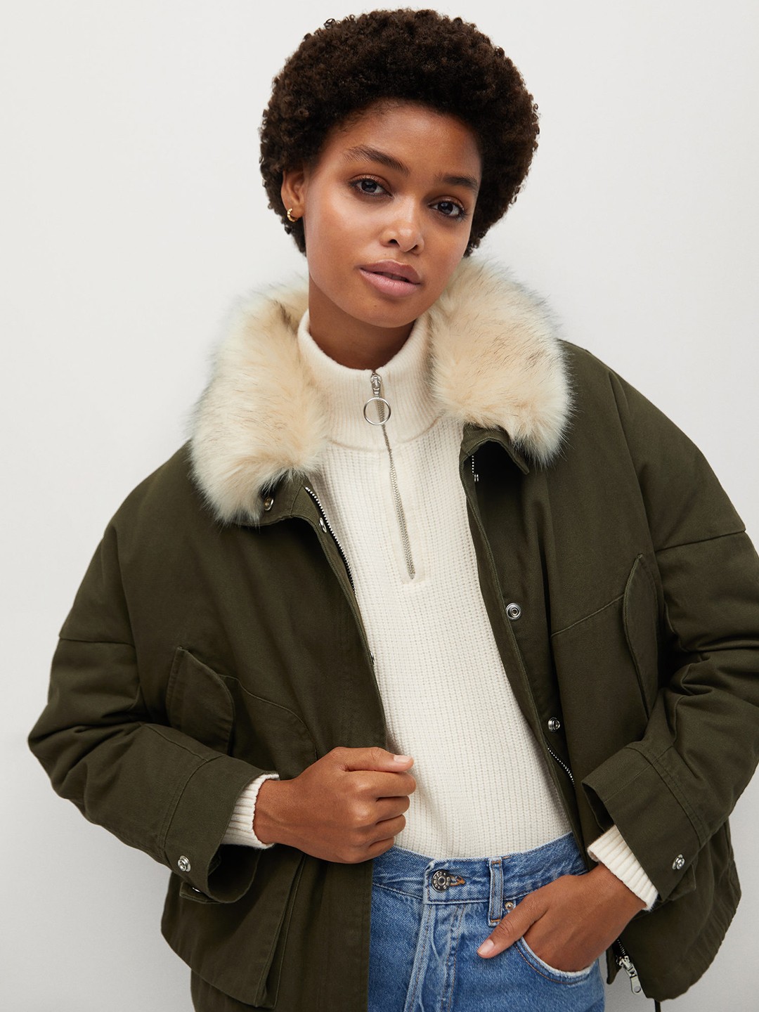 

MANGO Women Olive Green Solid Tailored Jacket with Removable Quilted Vest