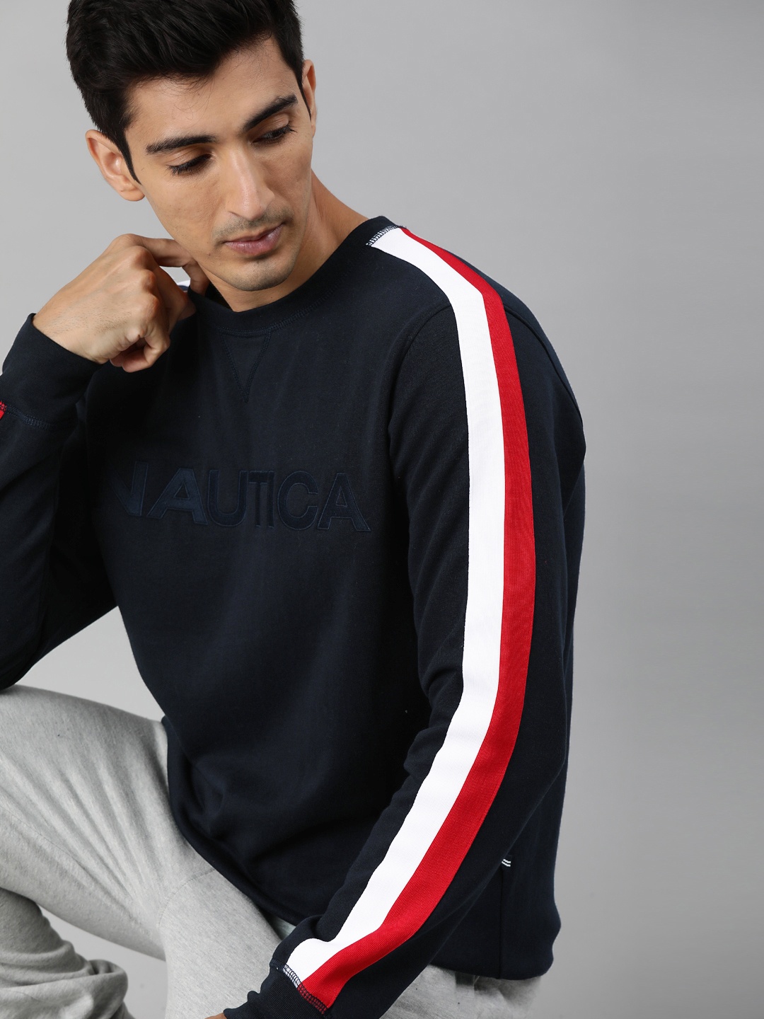 

Nautica Men Navy Blue Solid Sweatshirt with Printed Detail