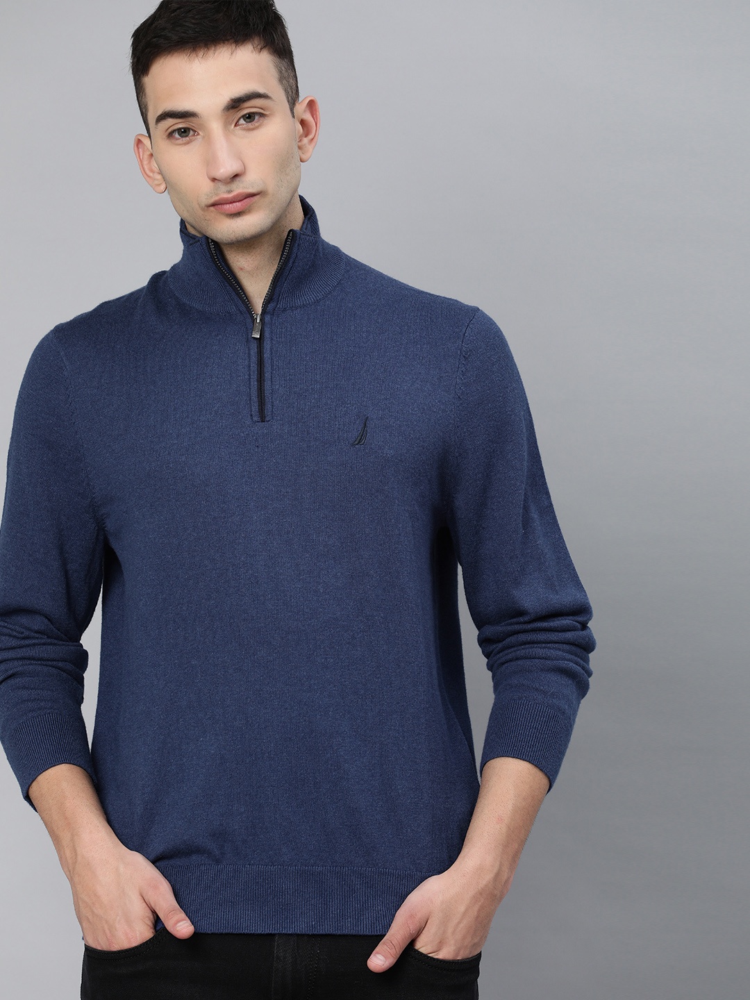 

Nautica Men Blue Solid Pullover Sweater