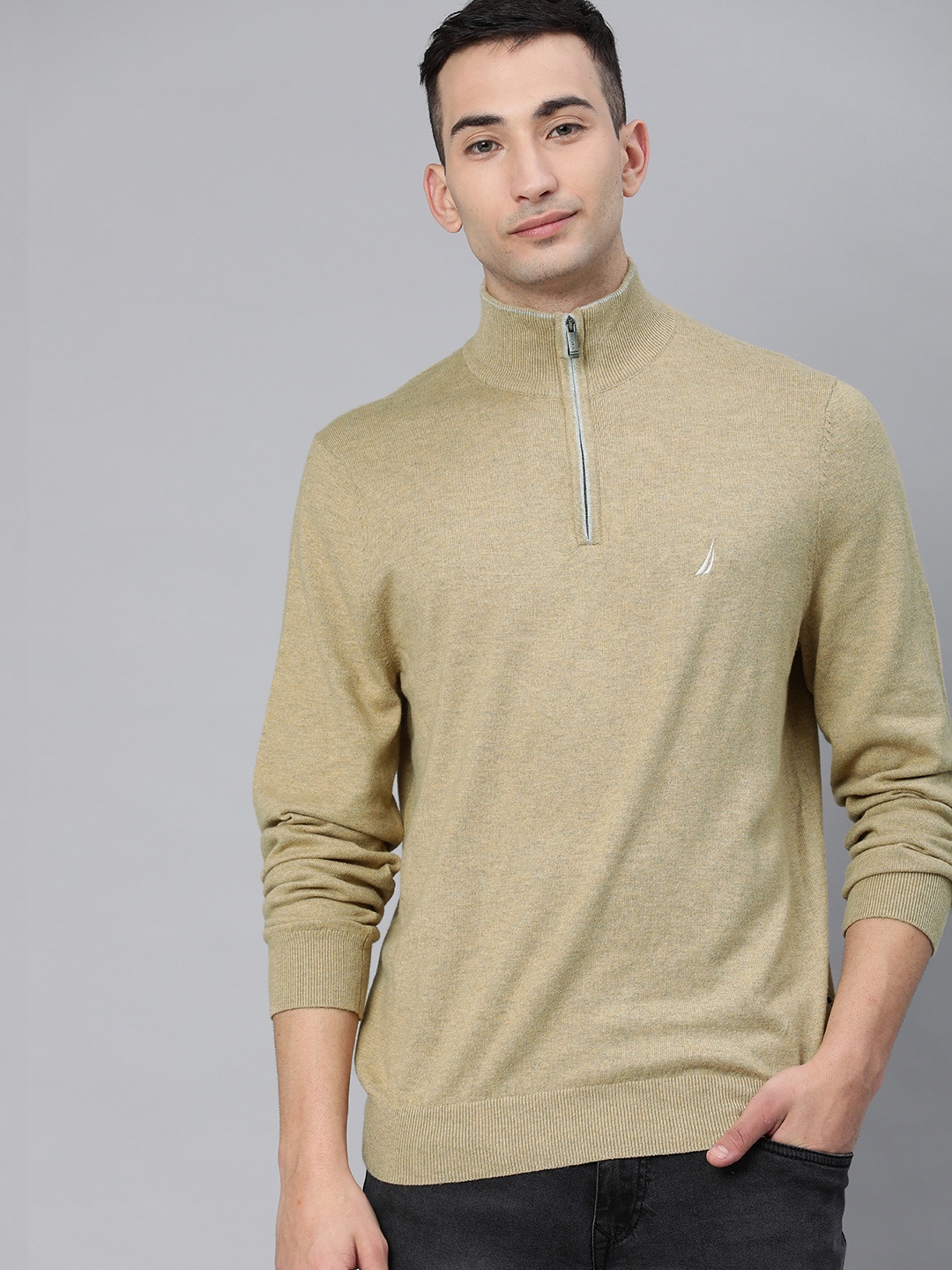 

Nautica Men Brown Solid Pullover Sweater