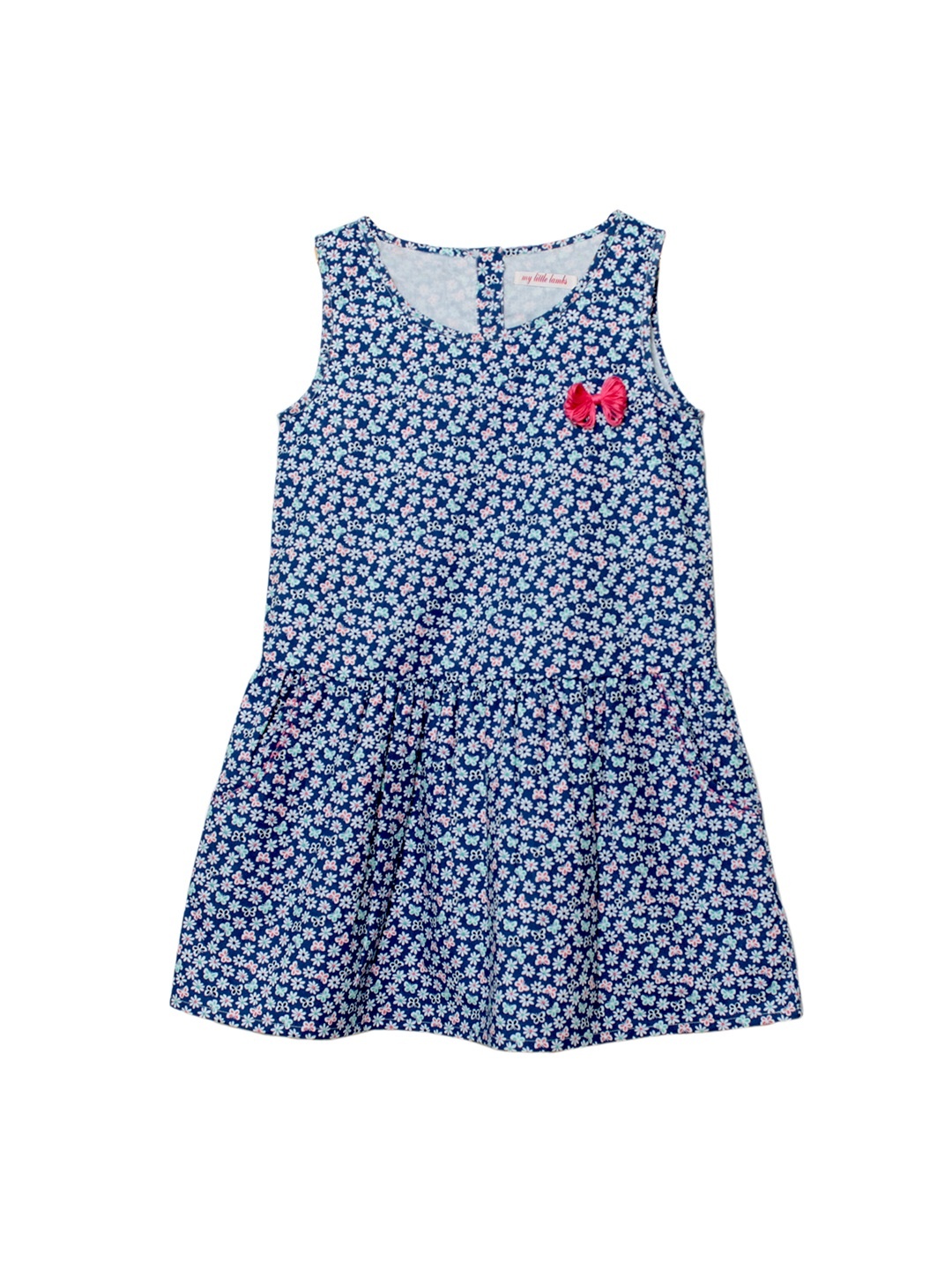 

My Little Lambs Girls Blue Floral Print A-Line Dress