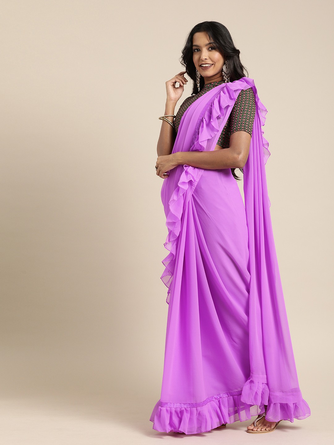 

SHAVYA Purple Dyed Pure Georgette Saree