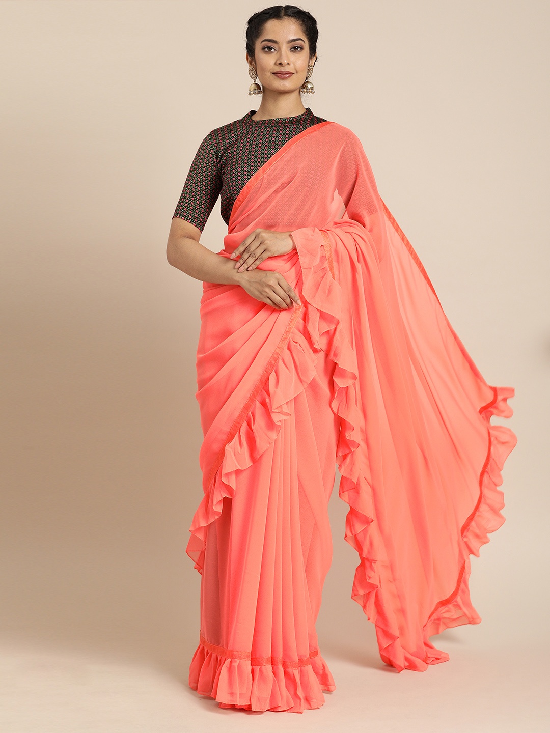 

SHAVYA Orange Dyed Pure Georgette Saree
