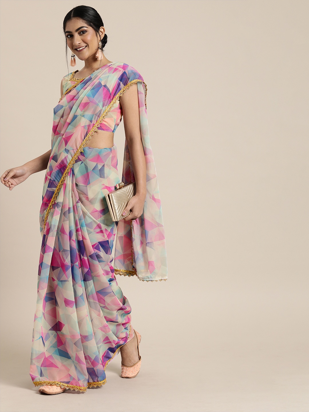 

SHAVYA Purple & White Pure Georgette Printed Saree