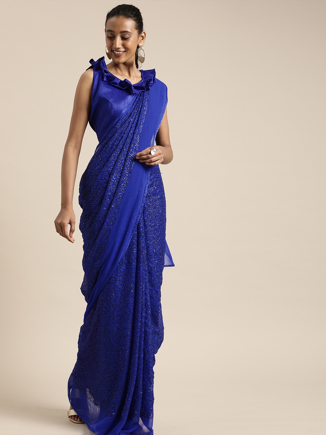 

SHAVYA Blue Sequinned Pure Georgette Saree