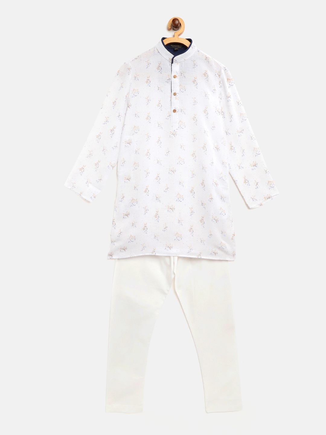 

Readiprint Fashions Boys White & Navy Blue Abstract Print Straight Kurta with Pyjama