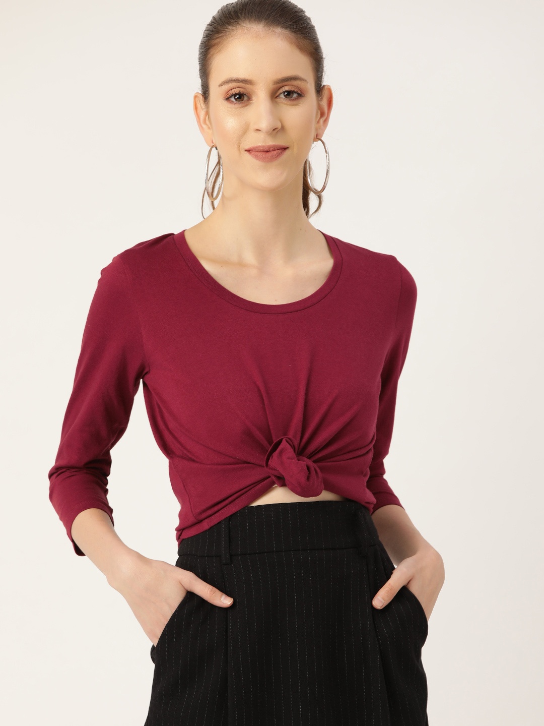 

20Dresses Women Maroon Solid Round Neck T-shirt