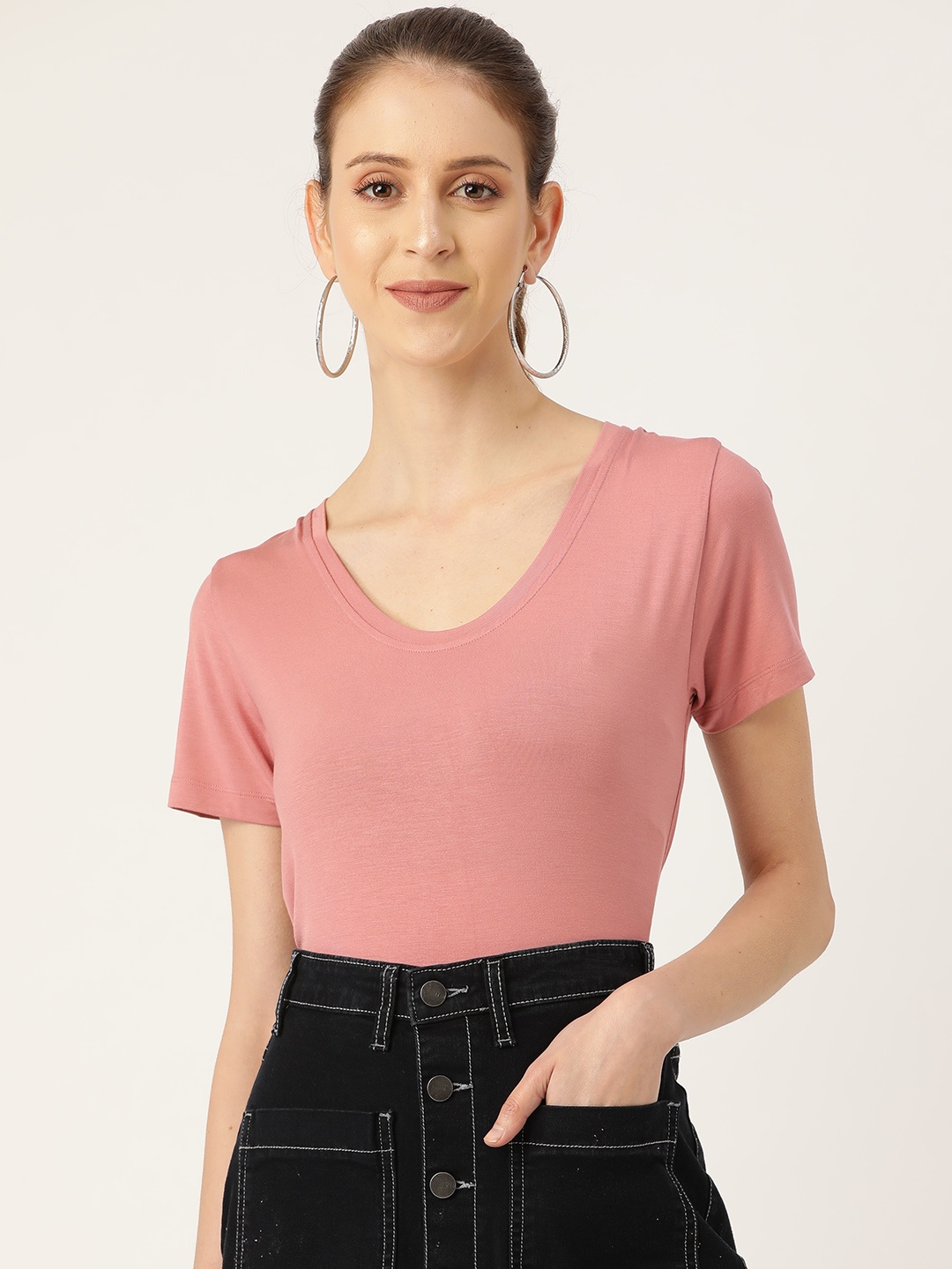 

20Dresses Women Pink Solid Scoop Neck T-shirt