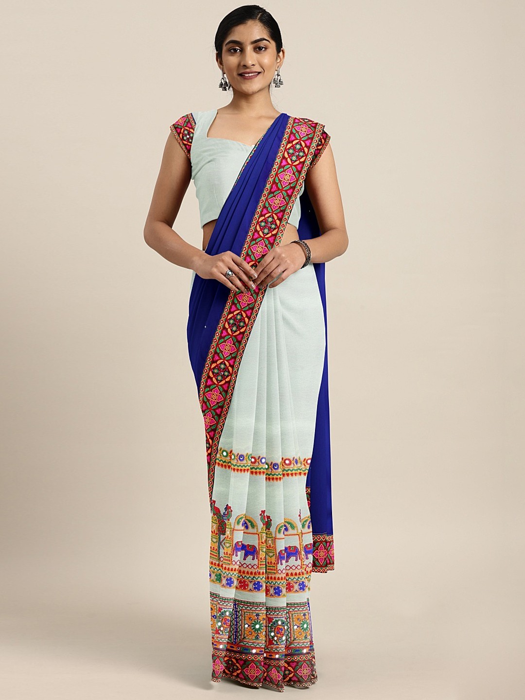 

Mitera Blue & Grey Pure Georgette Woven Design Saree