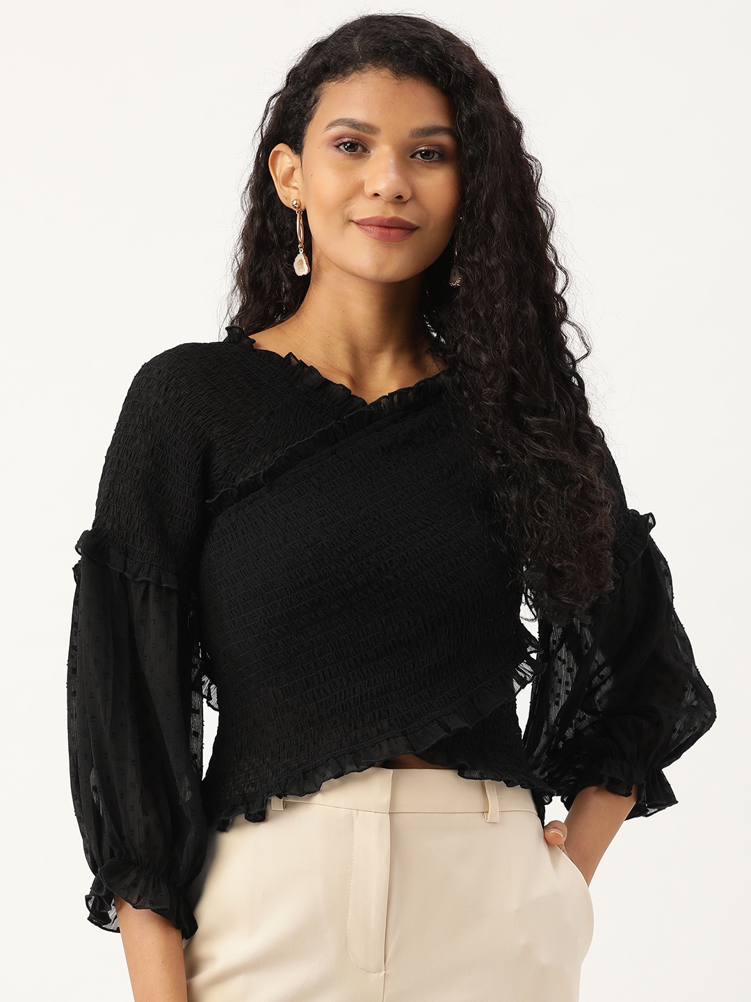 

Antheaa Women Black Solid Fitted Top