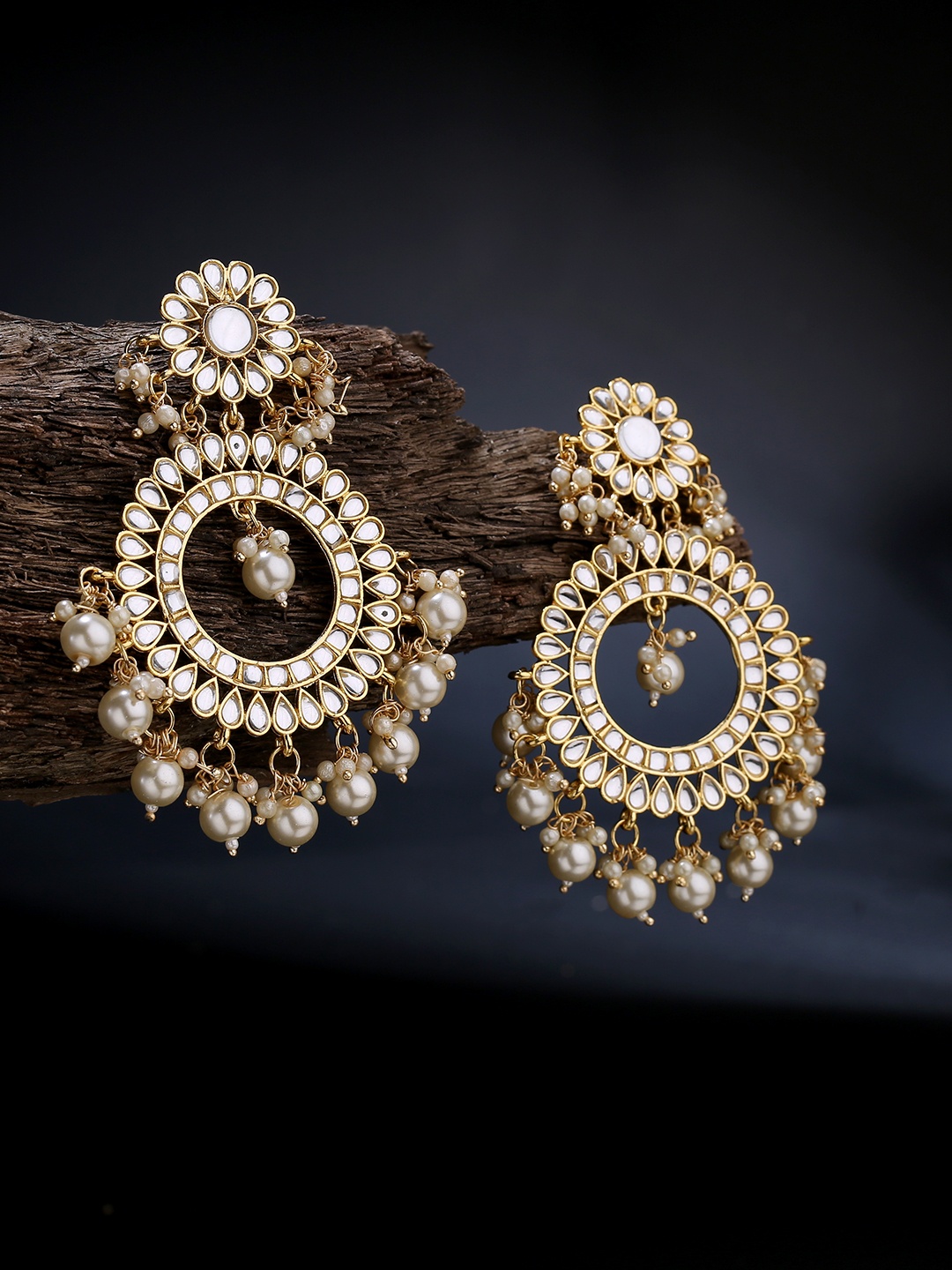 

LAIDA Gold-Plated & White Kundan Studded Circular Chandbalis