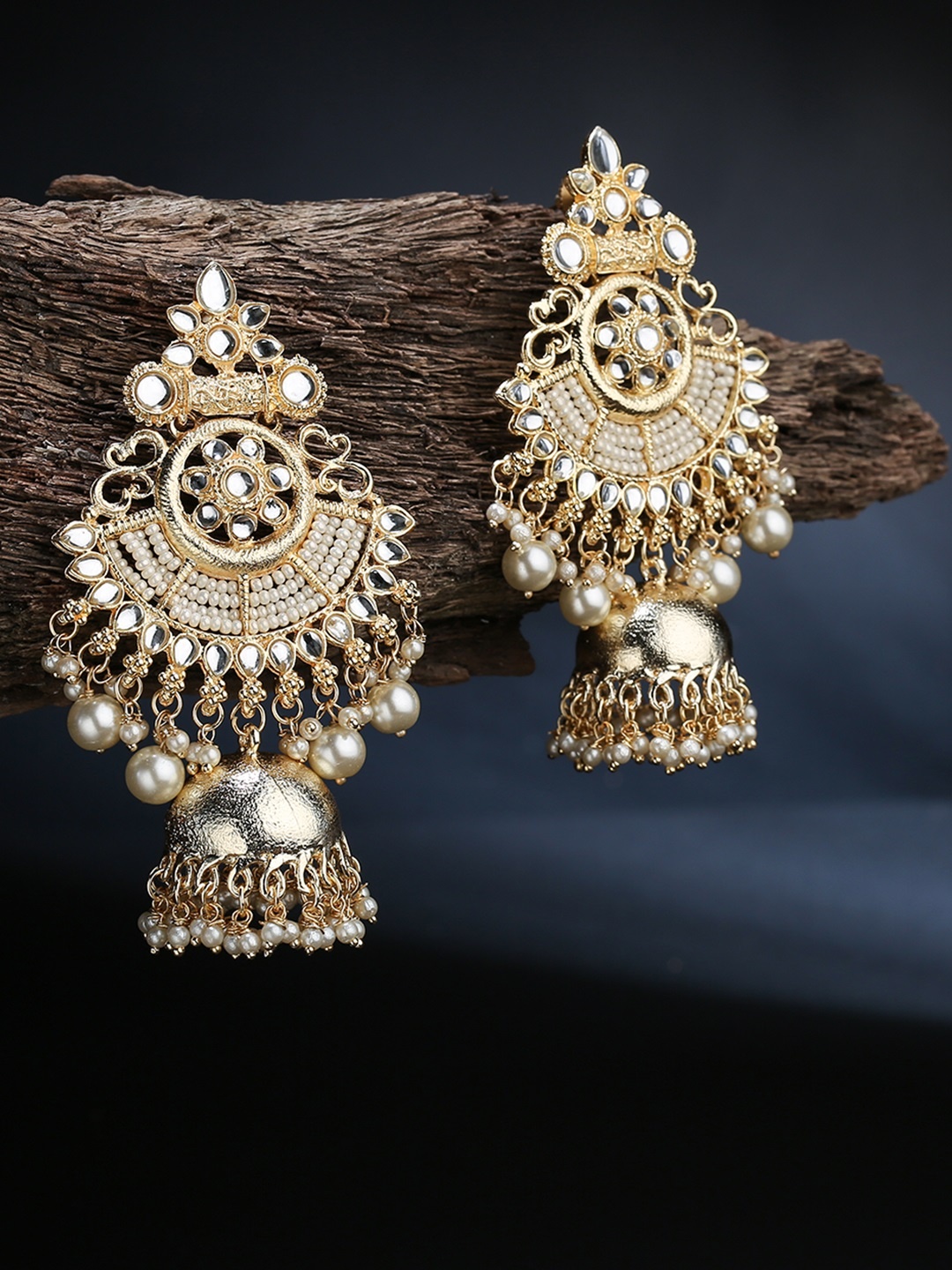 

LAIDA Gold Plated Handcrafted Studded Dome-Shaped Jhumkas