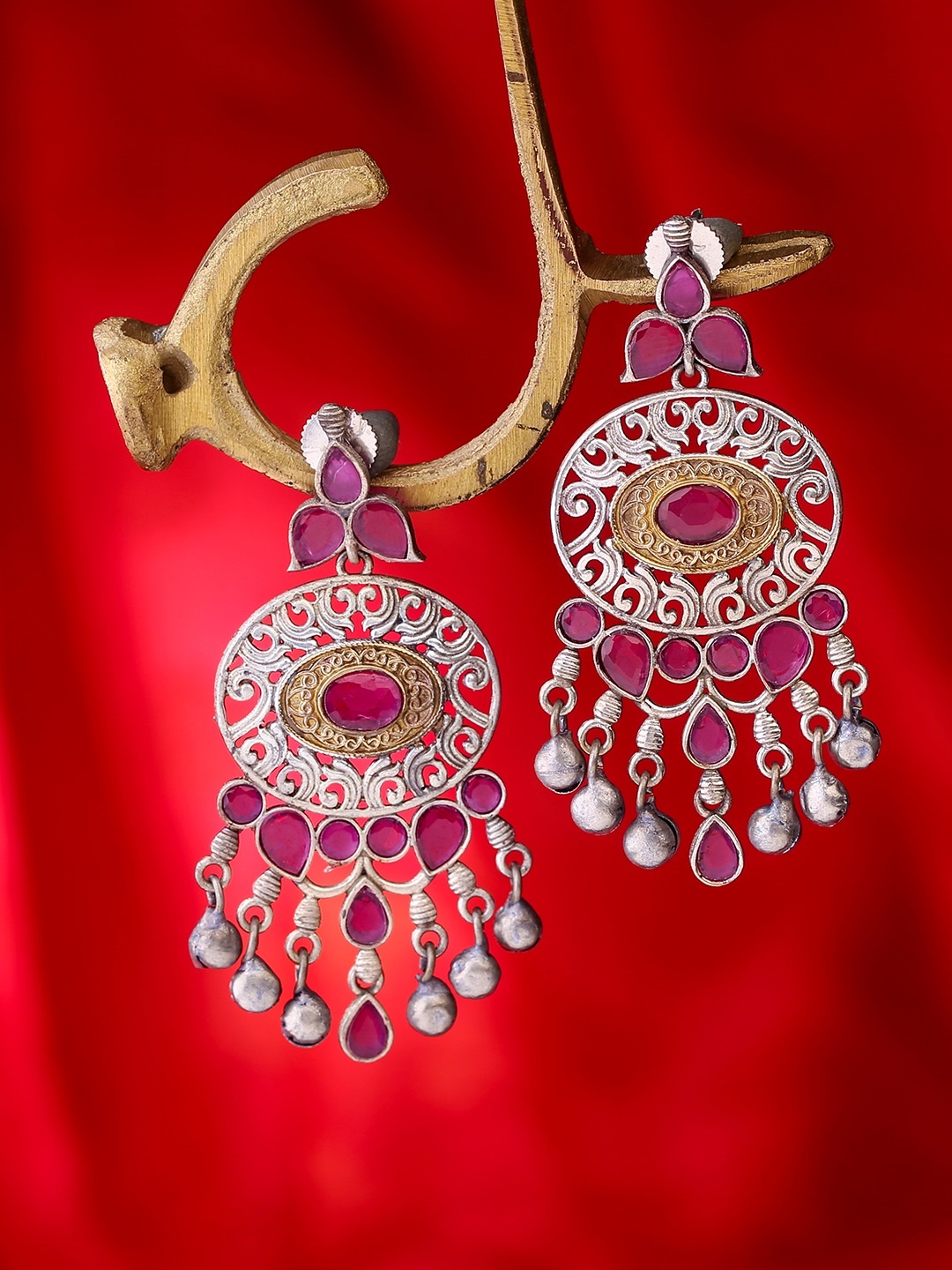 

LAIDA Pink Oxidized Silver-Plated Handcrafted Classic Drop Earrings