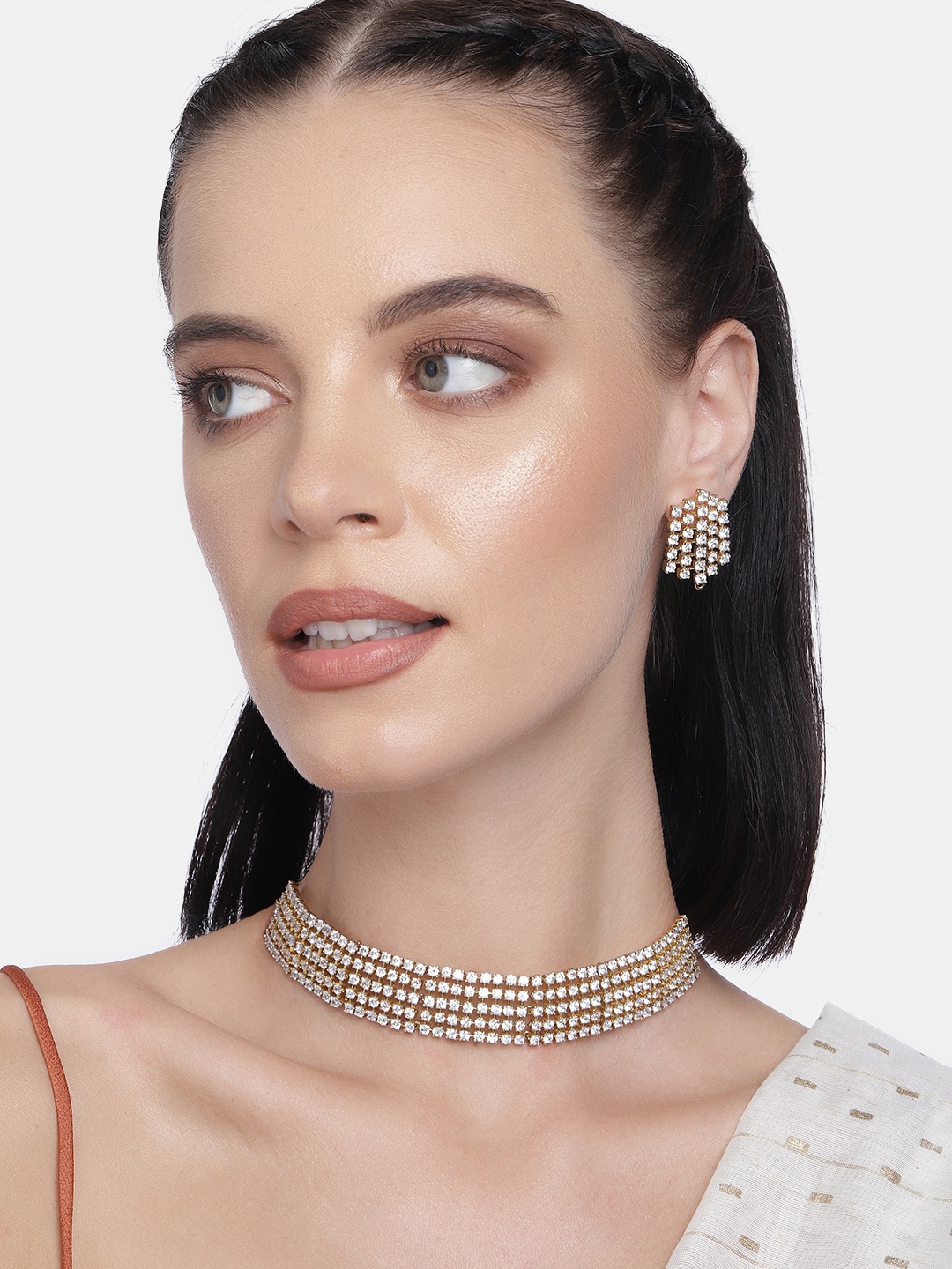 

LAIDA Gold Plated American Diamond Studded Choker Jewellery Set