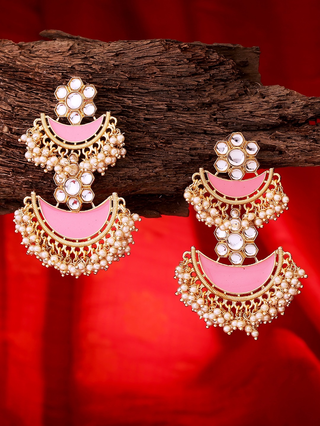 

LAIDA Pink Gold-Plated Handcrafted Layered Crescent Shaped Chandbalis