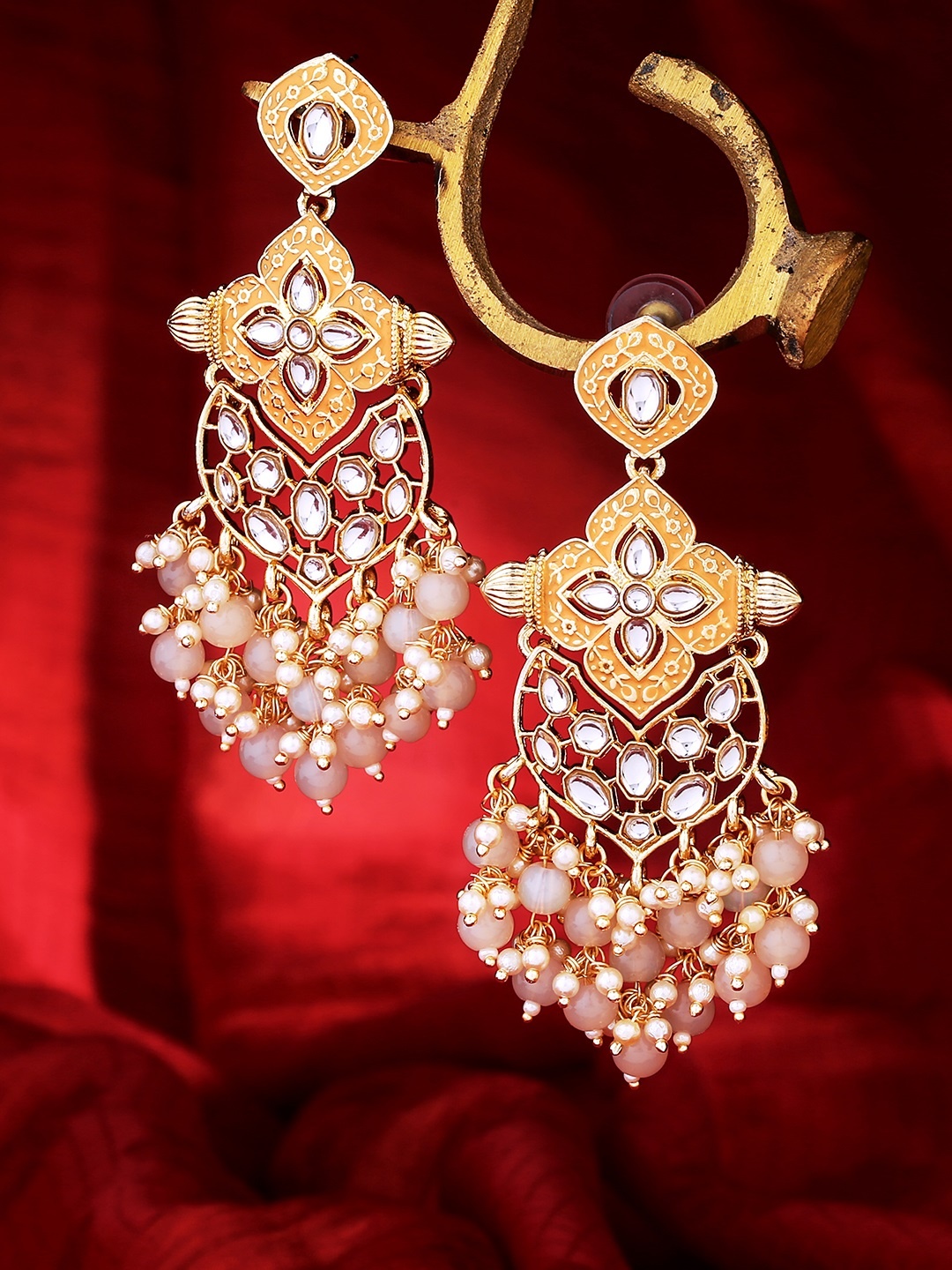 

LAIDA Gold-Plated Kundan Studded Drop Earrings