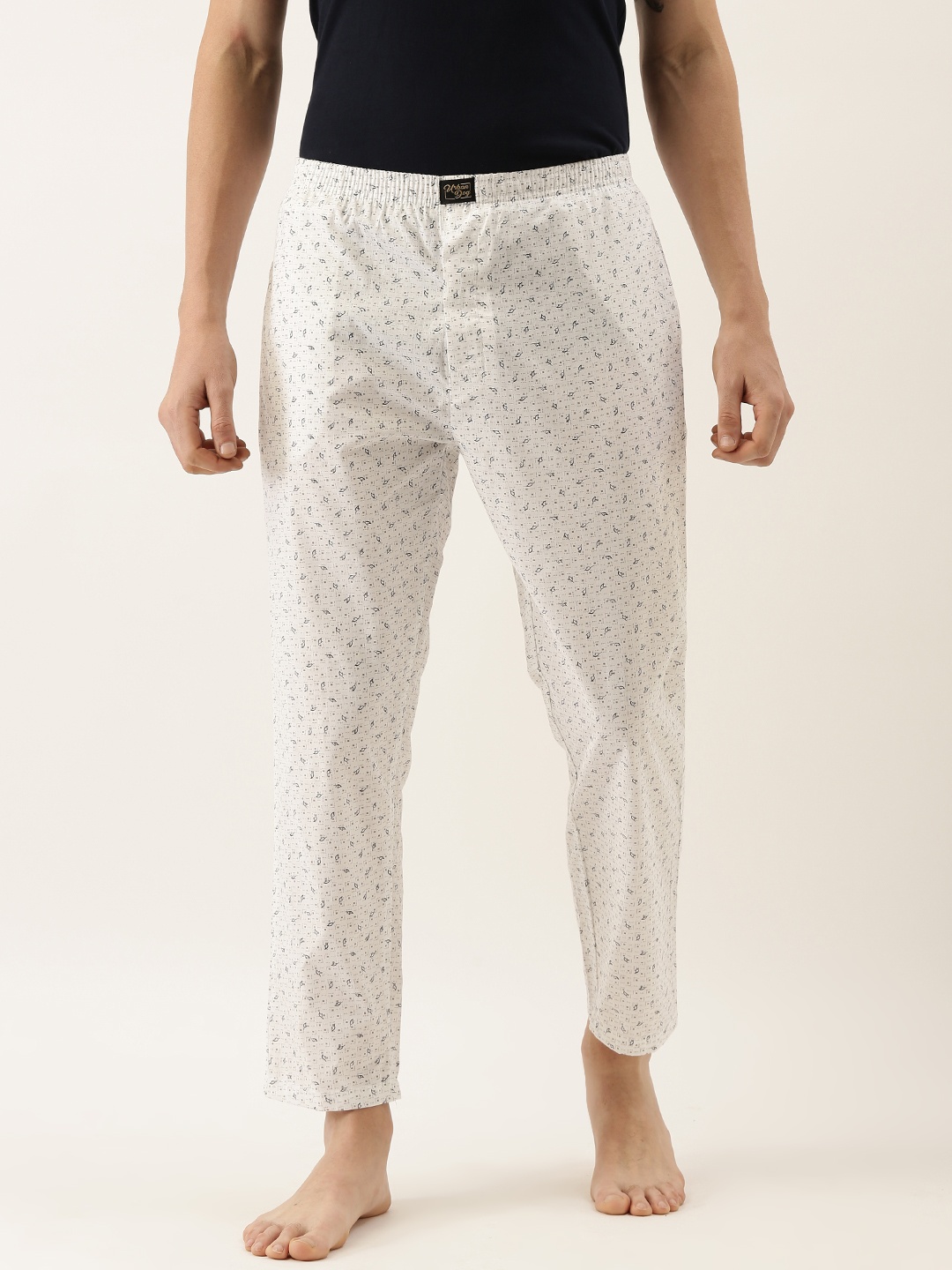 

Urban Dog Men White & Grey Geometric Print Lounge Pants