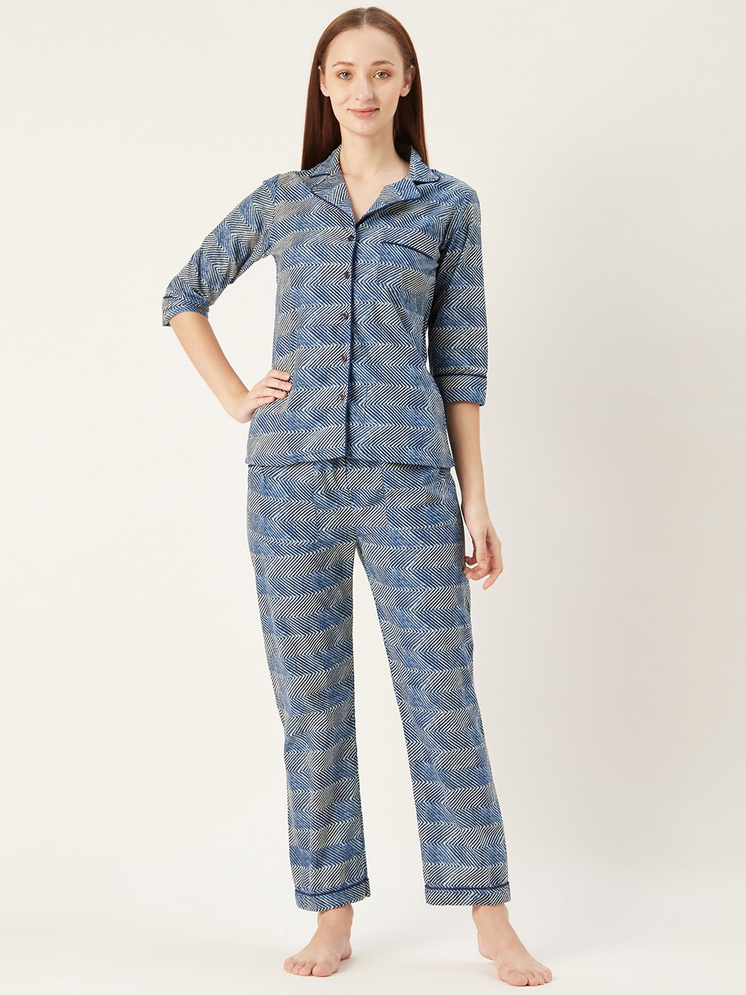 

MABISH by Sonal Jain Women Navy Blue & White Printed Night suit
