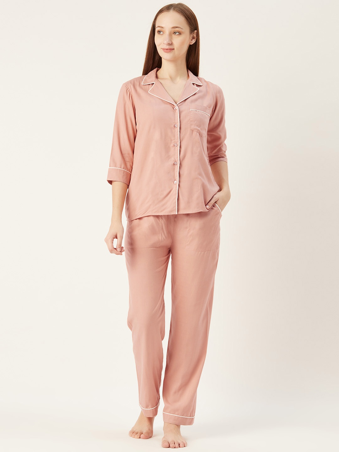 

MABISH by Sonal Jain Women Dusty Pink Solid Night suit