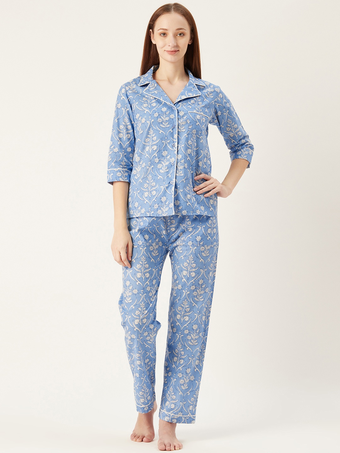 

MABISH by Sonal Jain Women Blue & White Printed Night suit