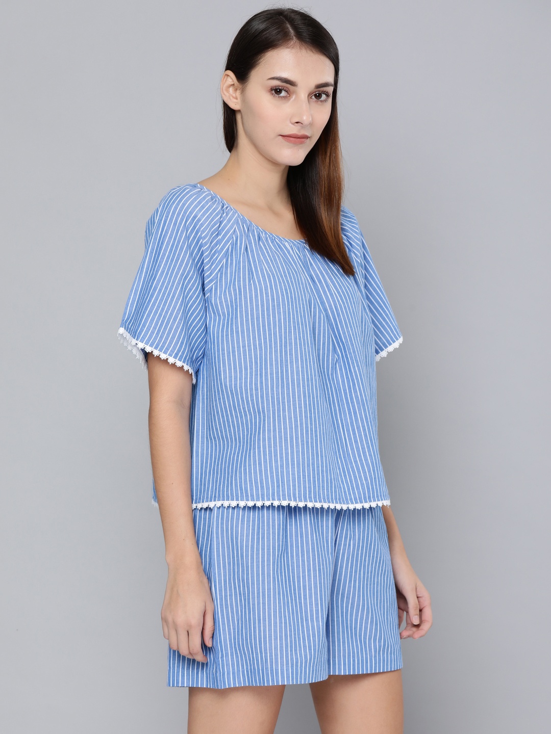 

Chemistry Women Blue & White Striped Night suit
