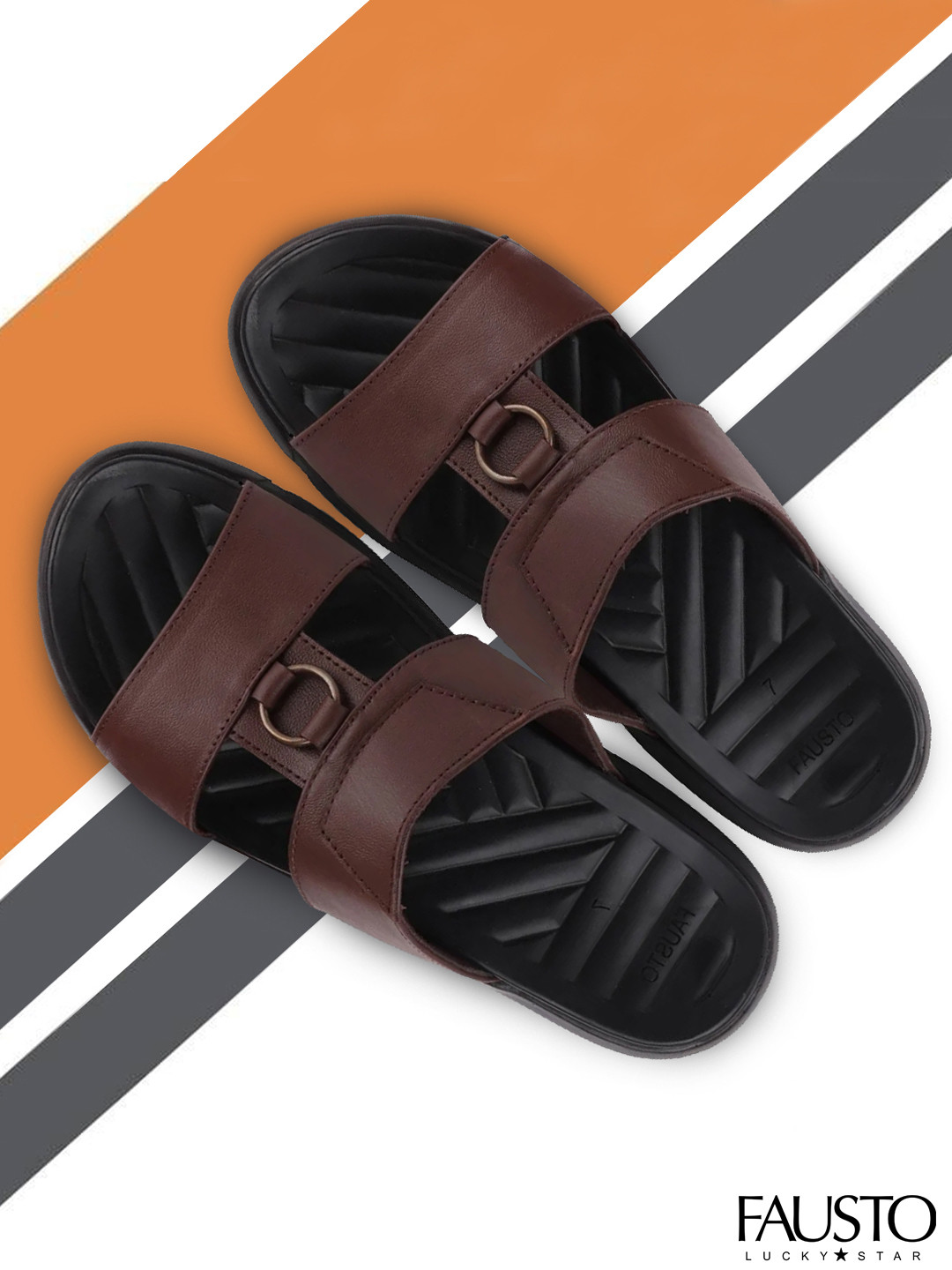 

FAUSTO Men Brown Leather Comfort Sandals