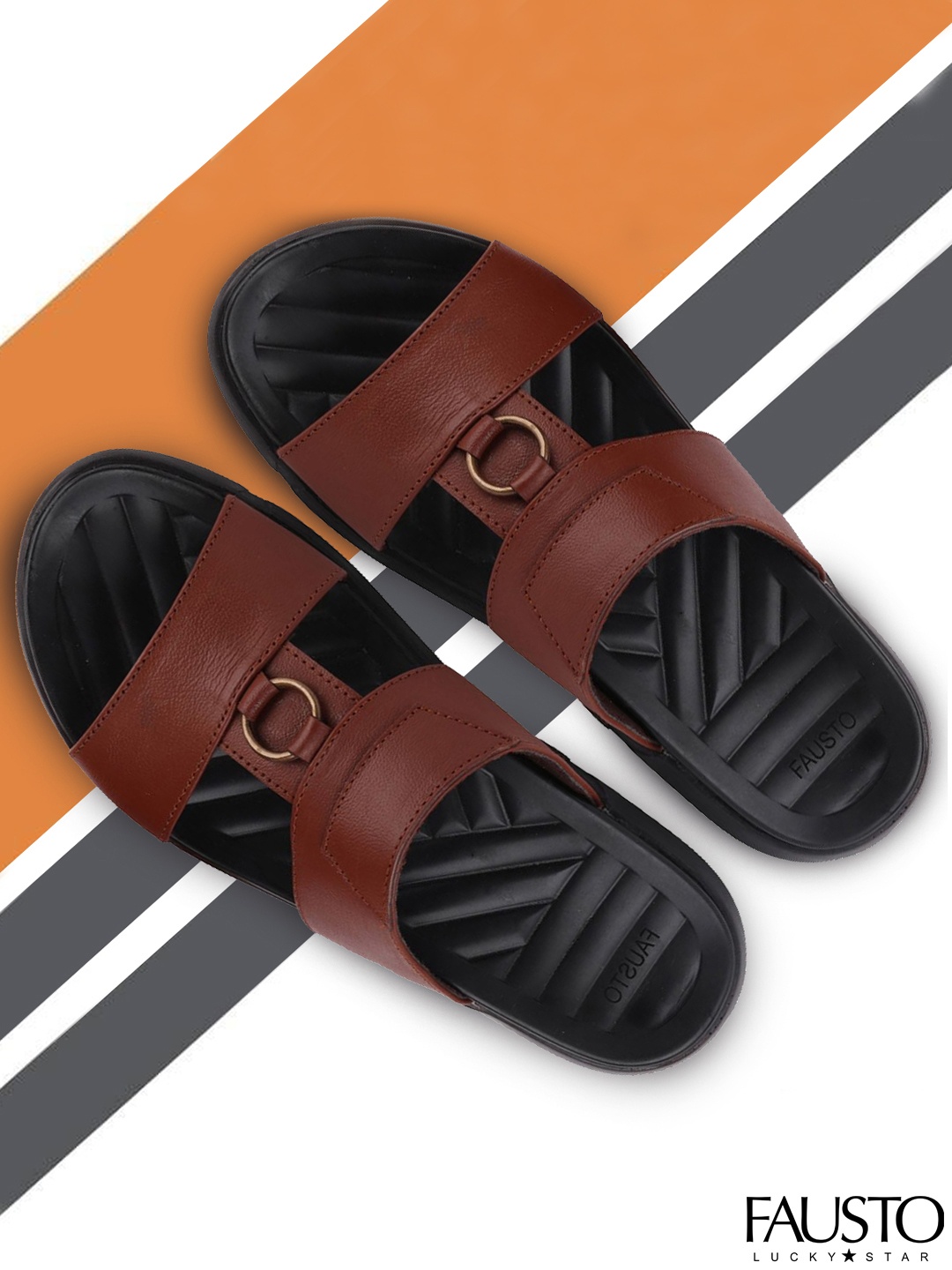 

FAUSTO Men Brown Leather Comfort Sandals
