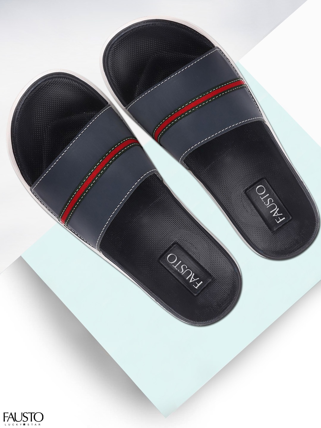 

FAUSTO Men Navy Blue Striped Sliders